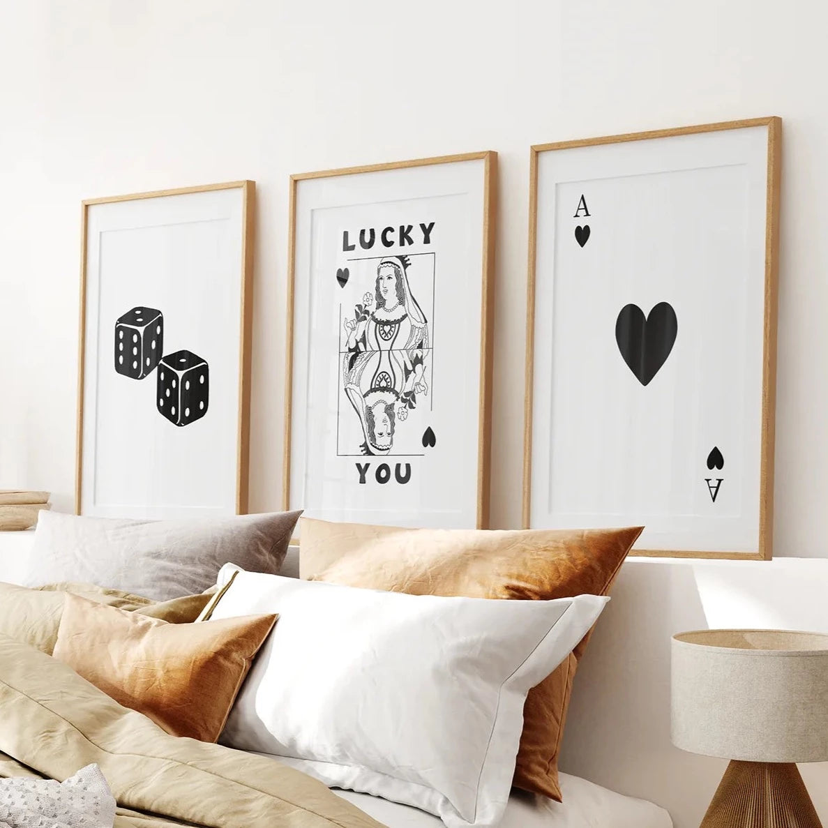 Vintage Art Prints Set for College Boys Dorm. Thin Wood Frames With Mat for Bedroom.