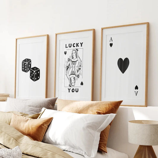 Vintage Art Prints Set for College Boys Dorm. Thin Wood Frames With Mat for Bedroom.