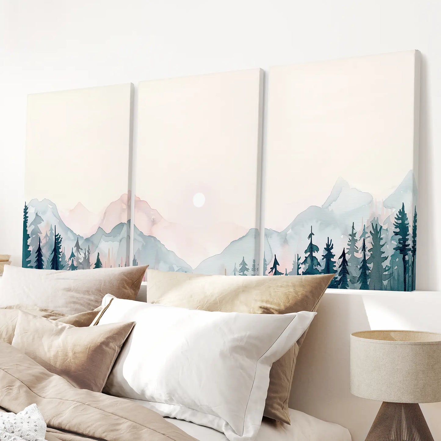 Mountain Poster Room Decor Wall Art Print Set. Stretched Canvas for Bedroom.