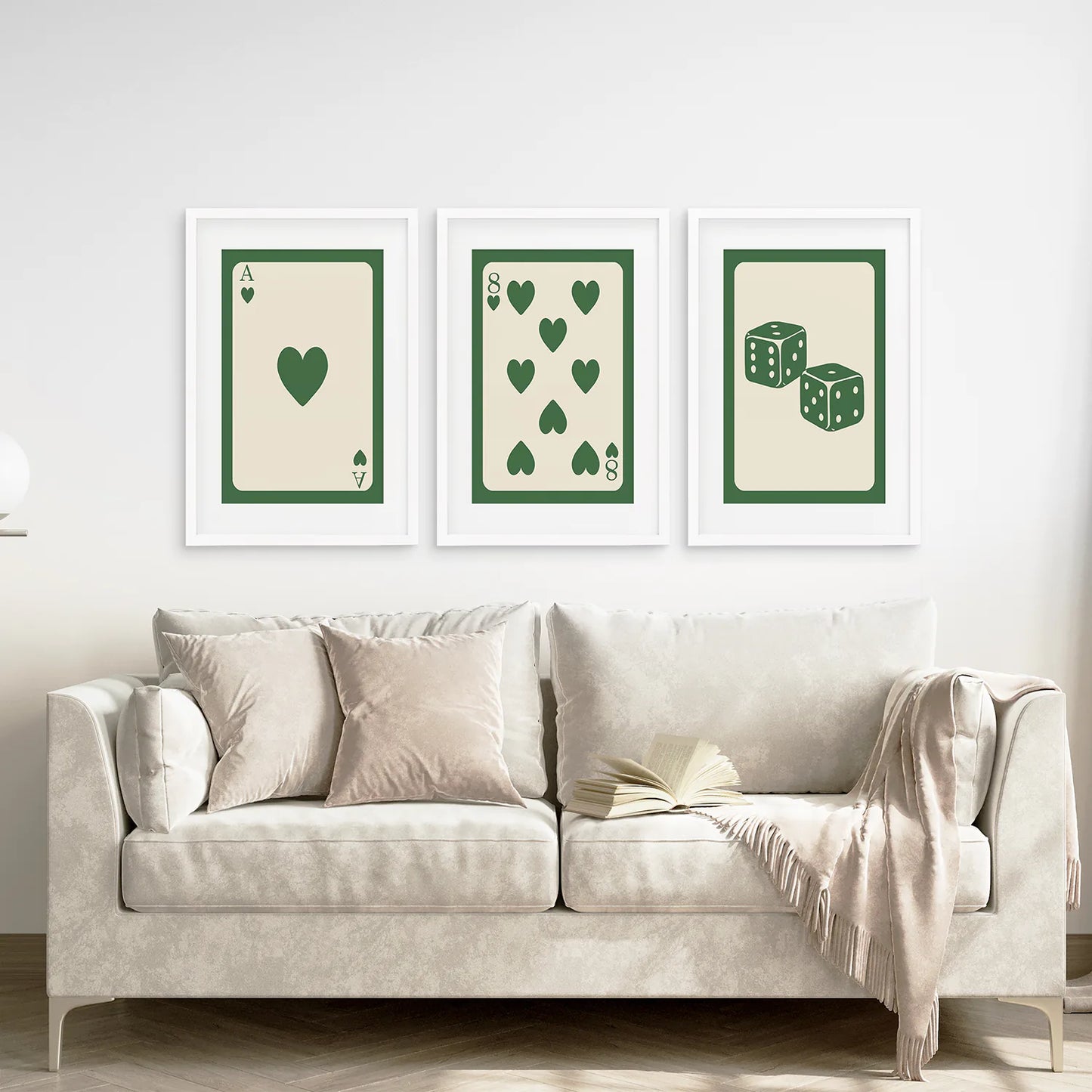 Vibrant Poker Card Wall Art Set.White Frames with Mat for Livingroom.
