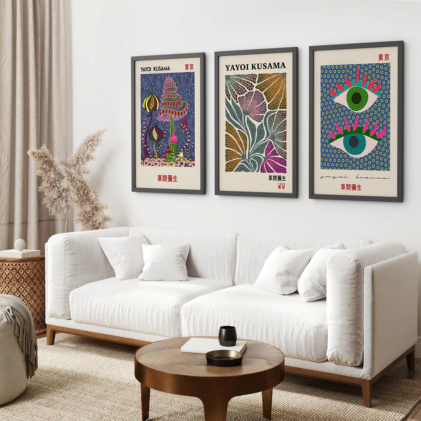 Modern Gallery Wall Decor Set of 3 Piece. Black Frames Over the Coach.