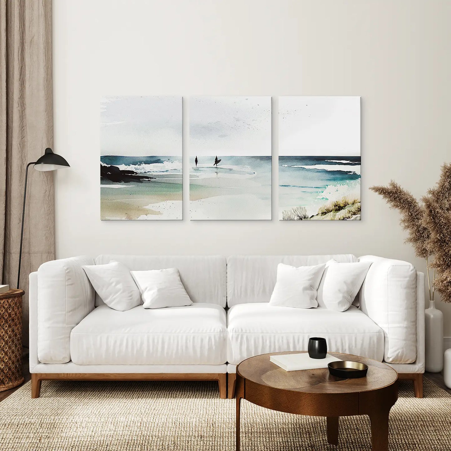 Minimalist Coastal Wall Art Poster Decor. Stretched Canvas Above the Sofa.