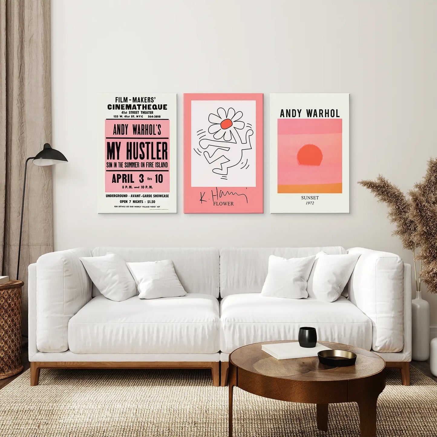 Set of 3 Keith Haring Canvas Wall Art. Wrapped Canvas Above the Sofa.