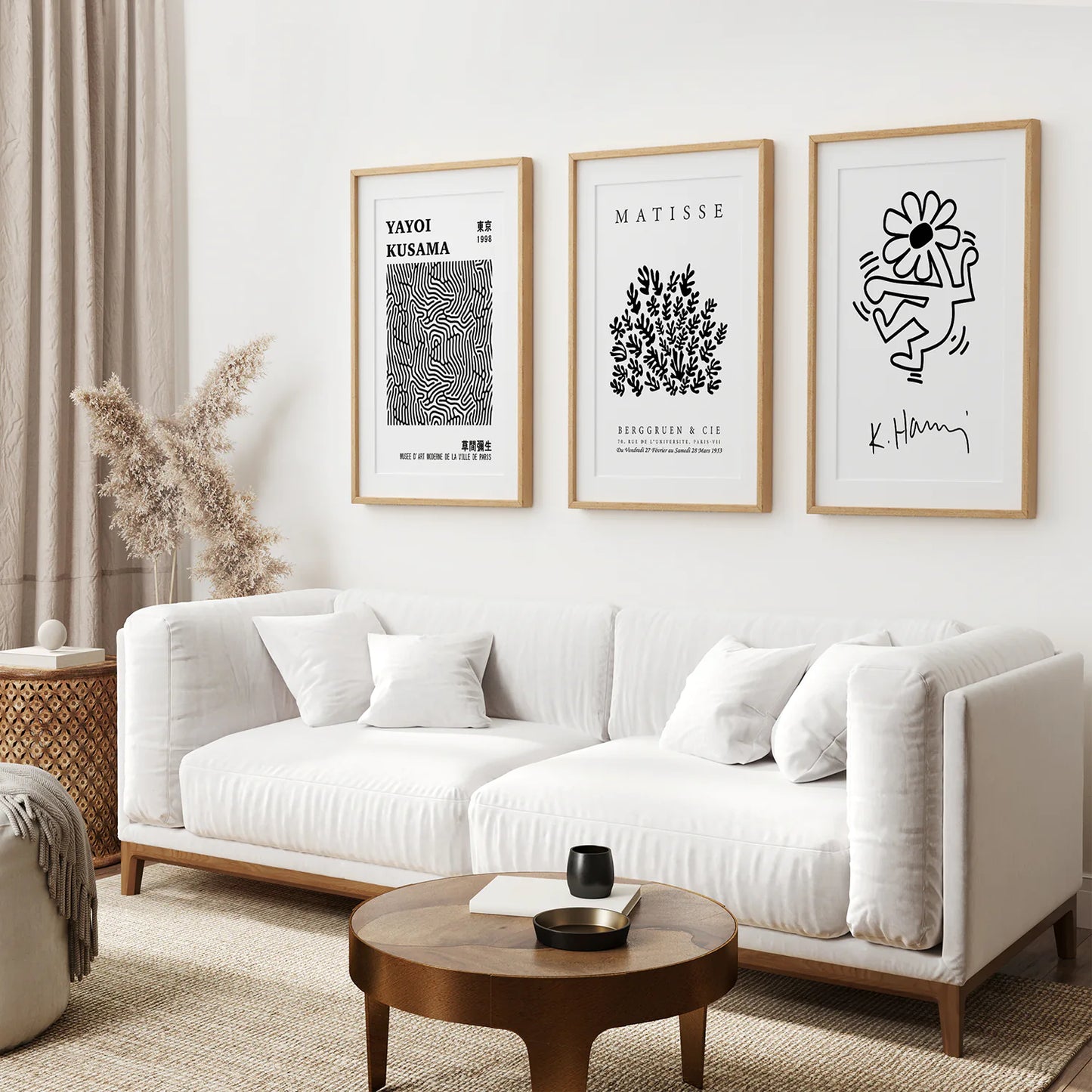 Yayoi Kusama Museum Exhibition Set. Thin Wood Frames with Mat for Living Room.