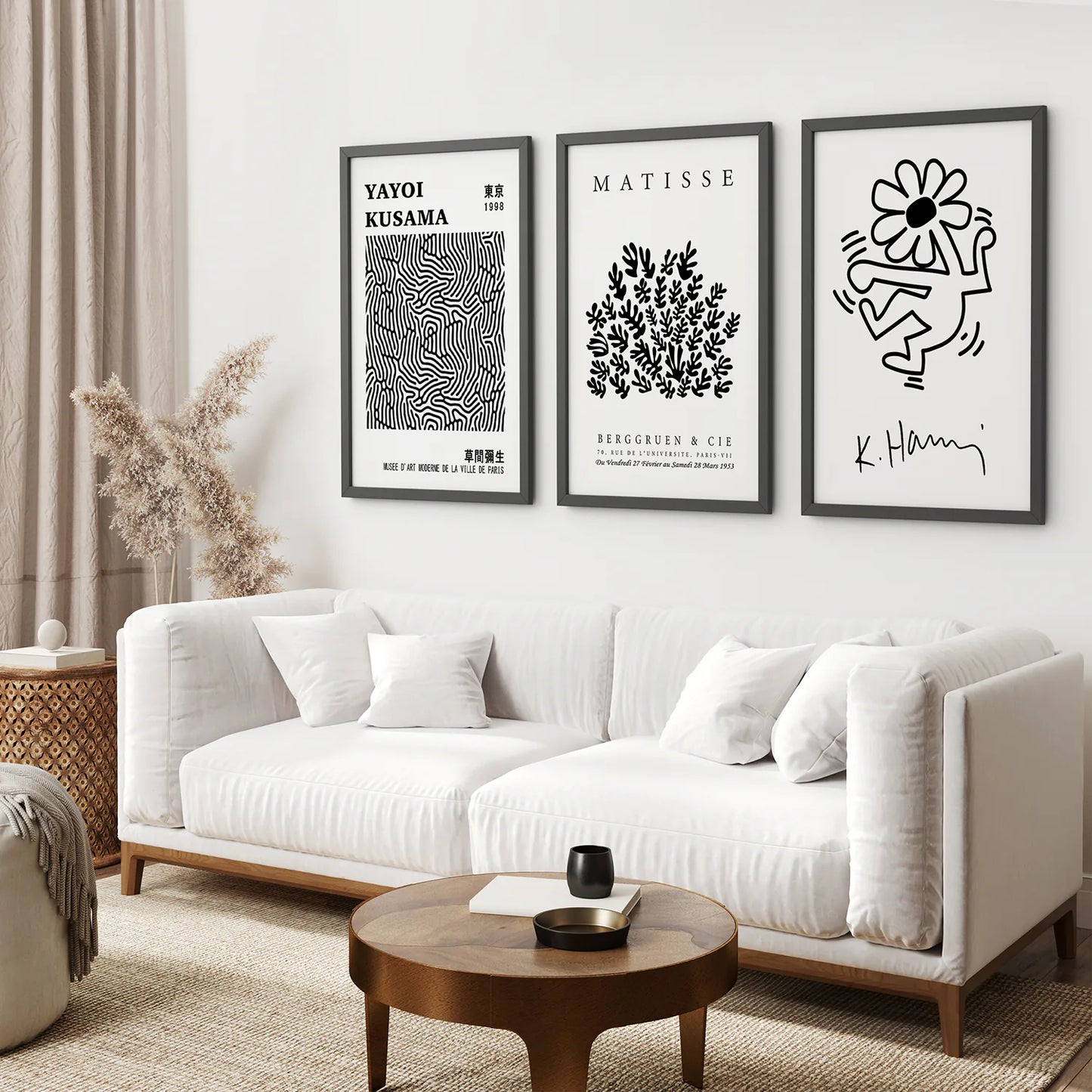 Matisse Minimal Posters Art Decor. Black Frames Above the Sofa.