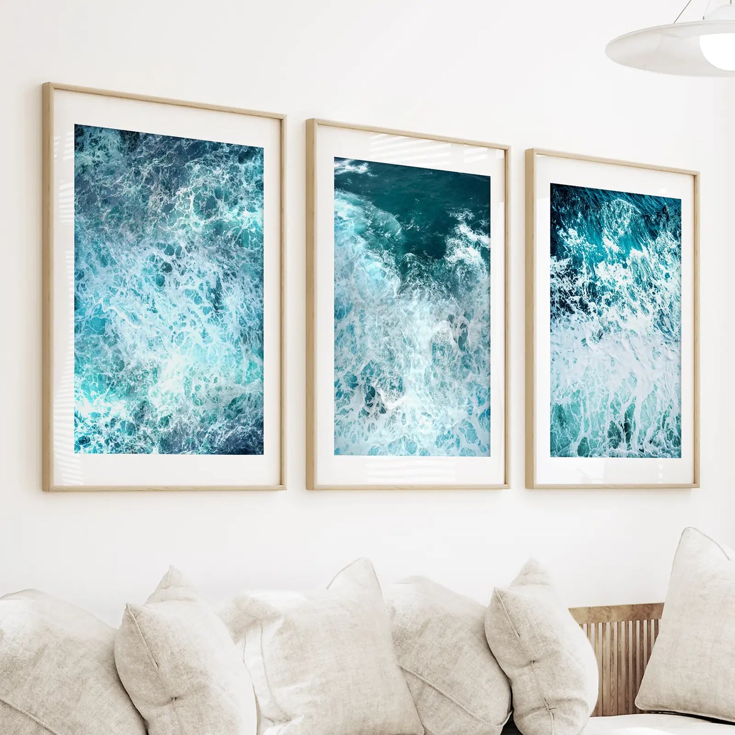 3 Piece Blue Minimalist Ocean Waves Large Wall Decor