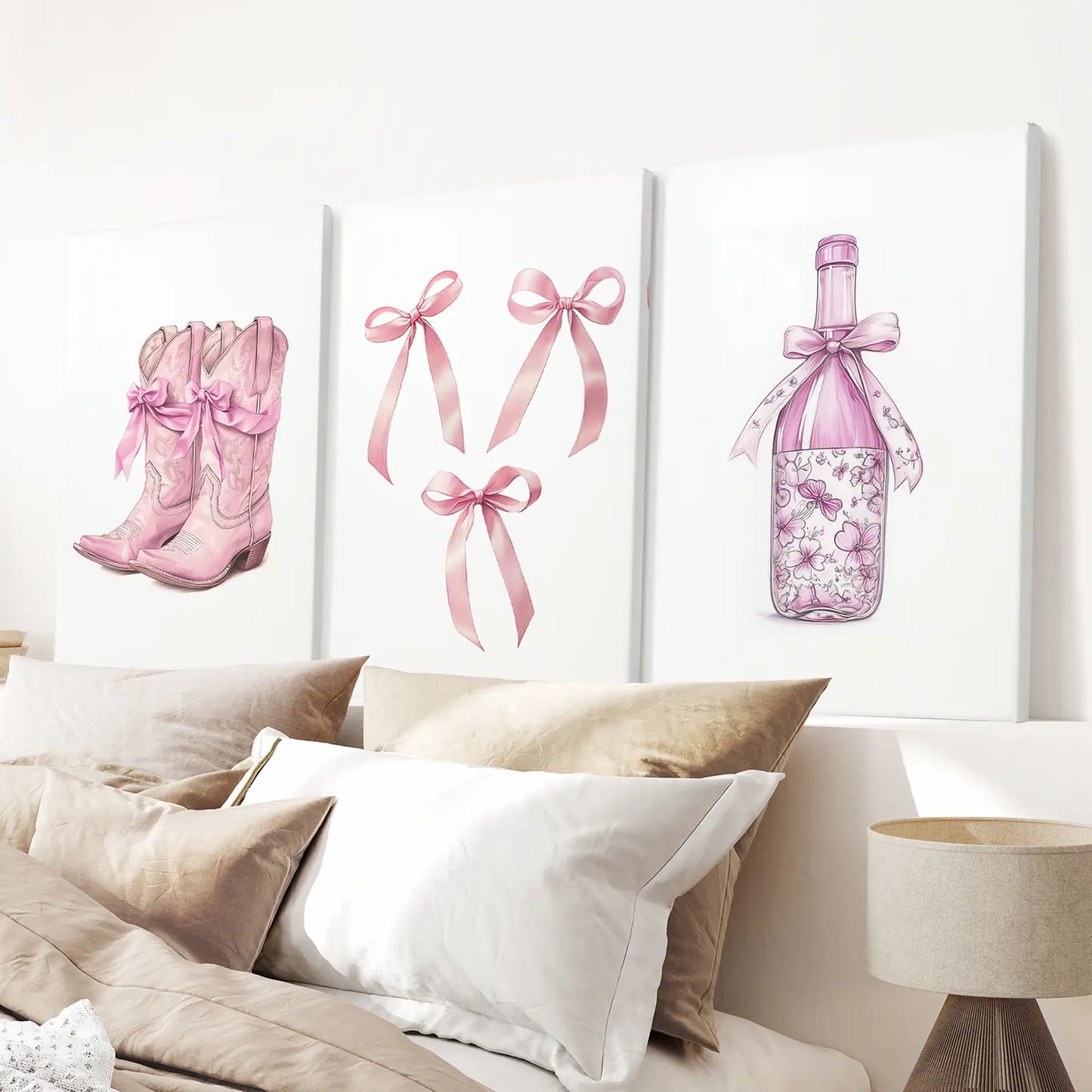 Y2k room decor for teens apartment wall art prints. Wrapped canvas over the bed.