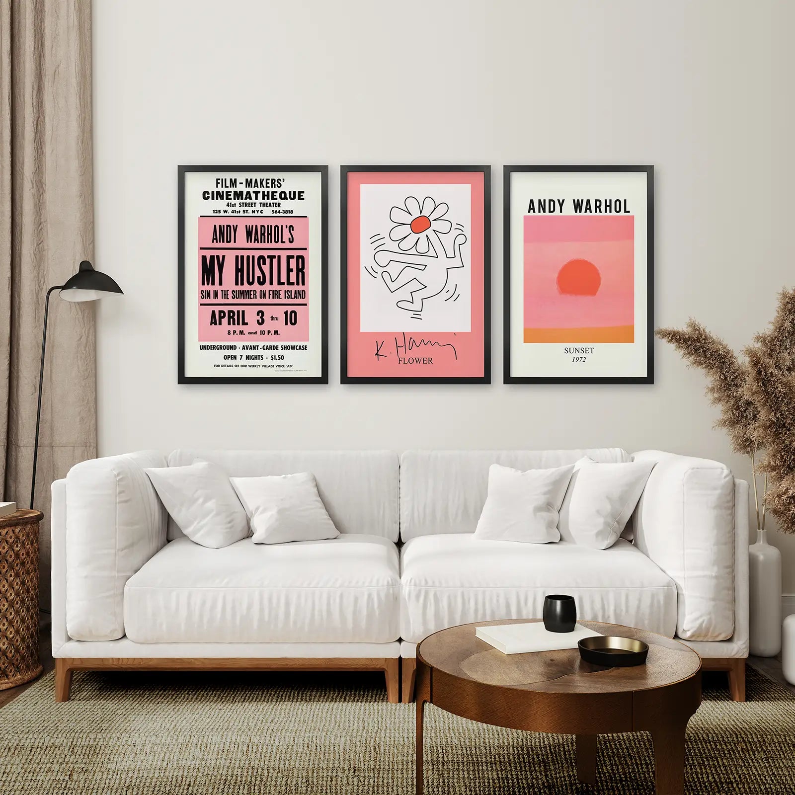 Contemporary Museum Exhibition Prints Set. Black Frames Over the Coach.