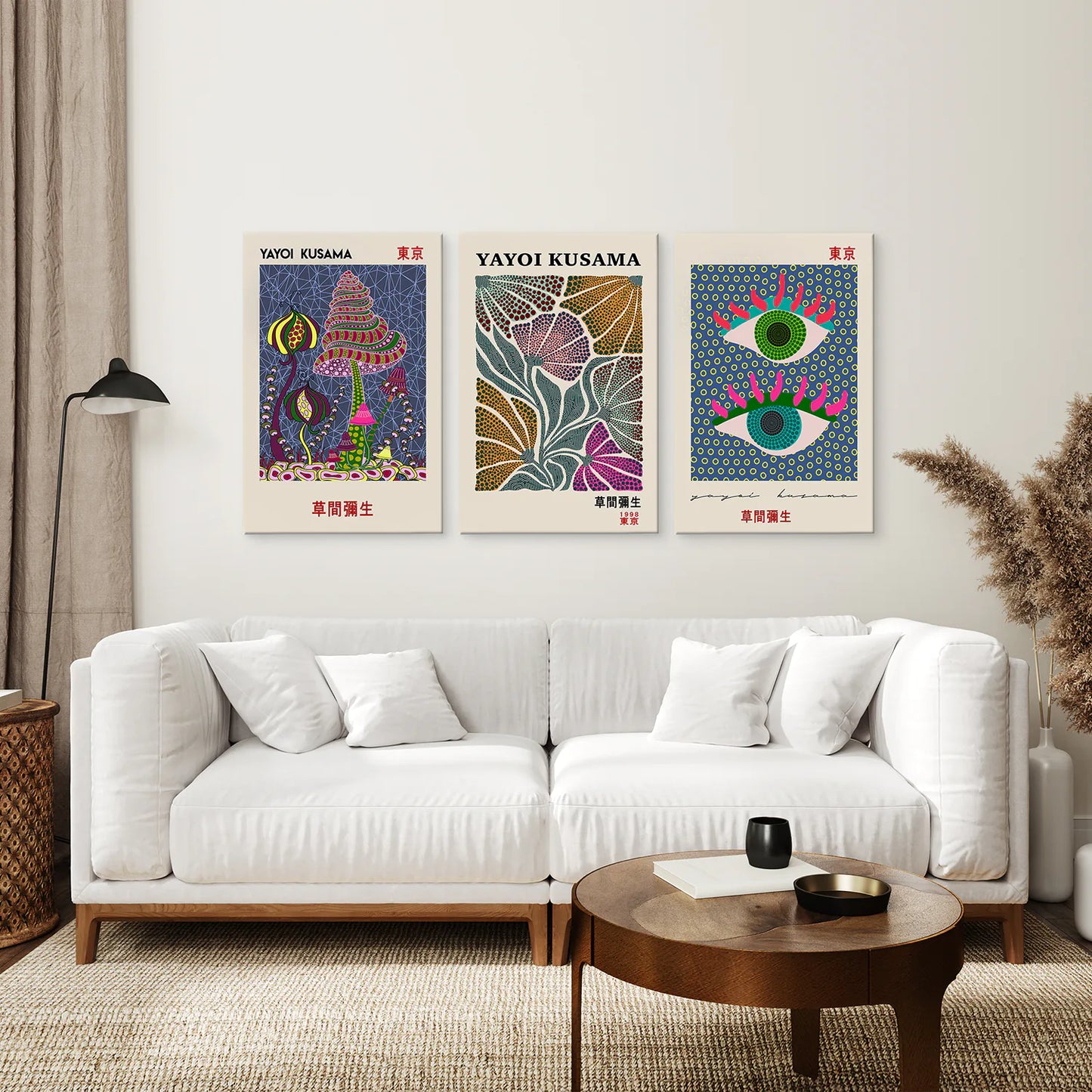 Colorful Abstract Canvas Wall Art Set. Wrapped Canvas Above the Sofa.