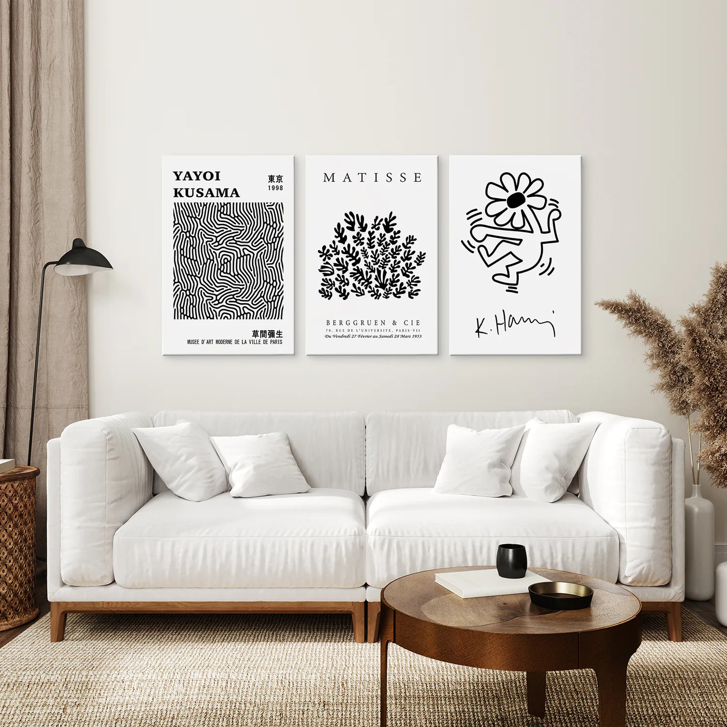 Canvas Keith Haring Dancing Flower Wall Art. Stretched Canvas Over the Coach.