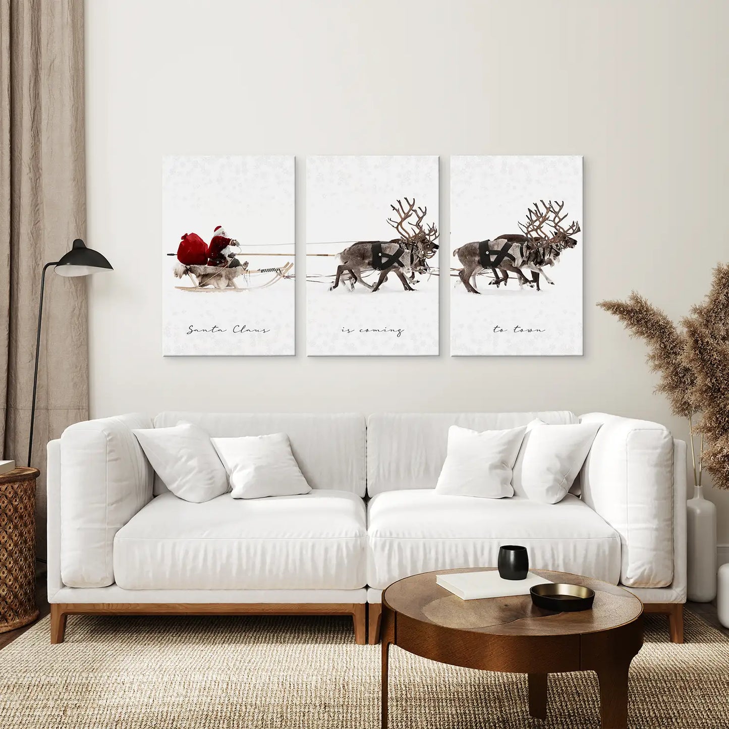 Trendy Holiday Xmas Canvas Wall Art. Stretched Canvas Over the Coach.