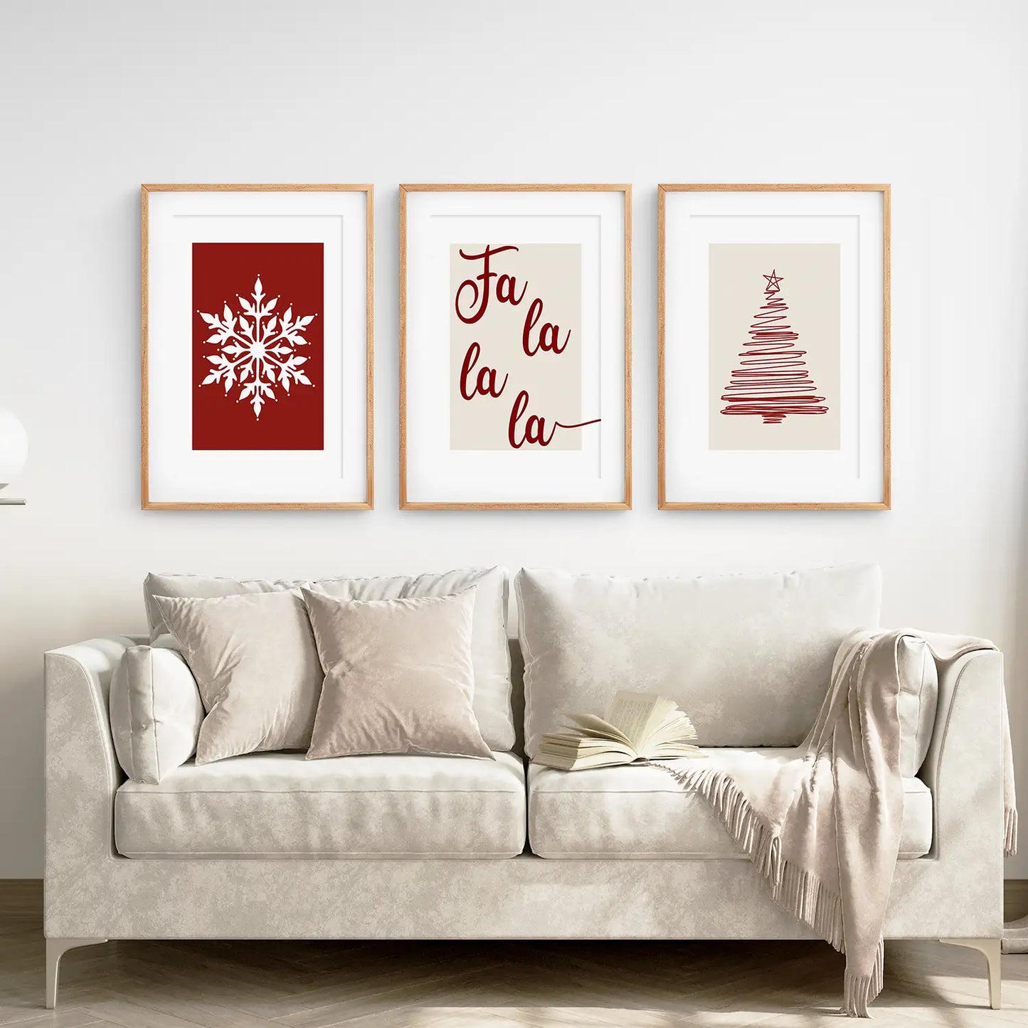 Winter Snowflake Home Decor Poster Set. Thin Wood Frames with Mat for Living Room.
