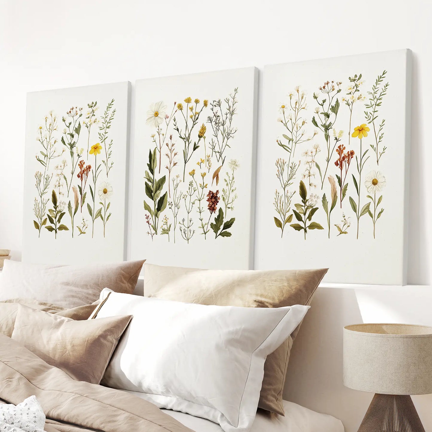 Wildflower trendy wall art. House warming gift prints. Wrapped canvas for bedroom.