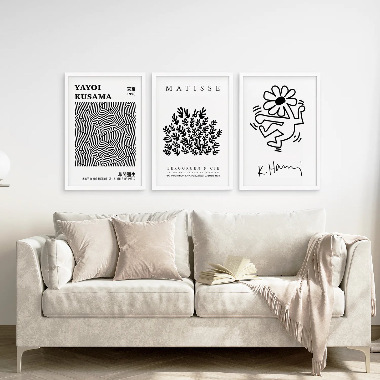 Modern Botanical Matisse Art Decor Prints. White Frames for Living Room.