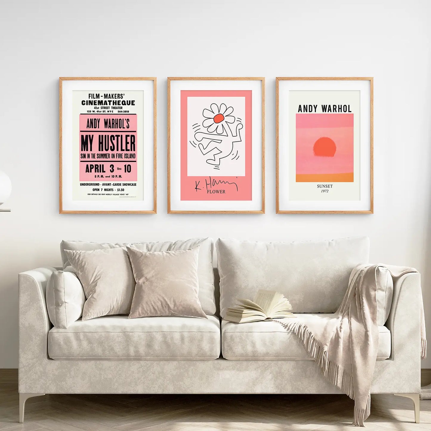 Pop Art Wall Art Home Decor Trendy Set. Thinwood Frames with Mat Over the Coach.