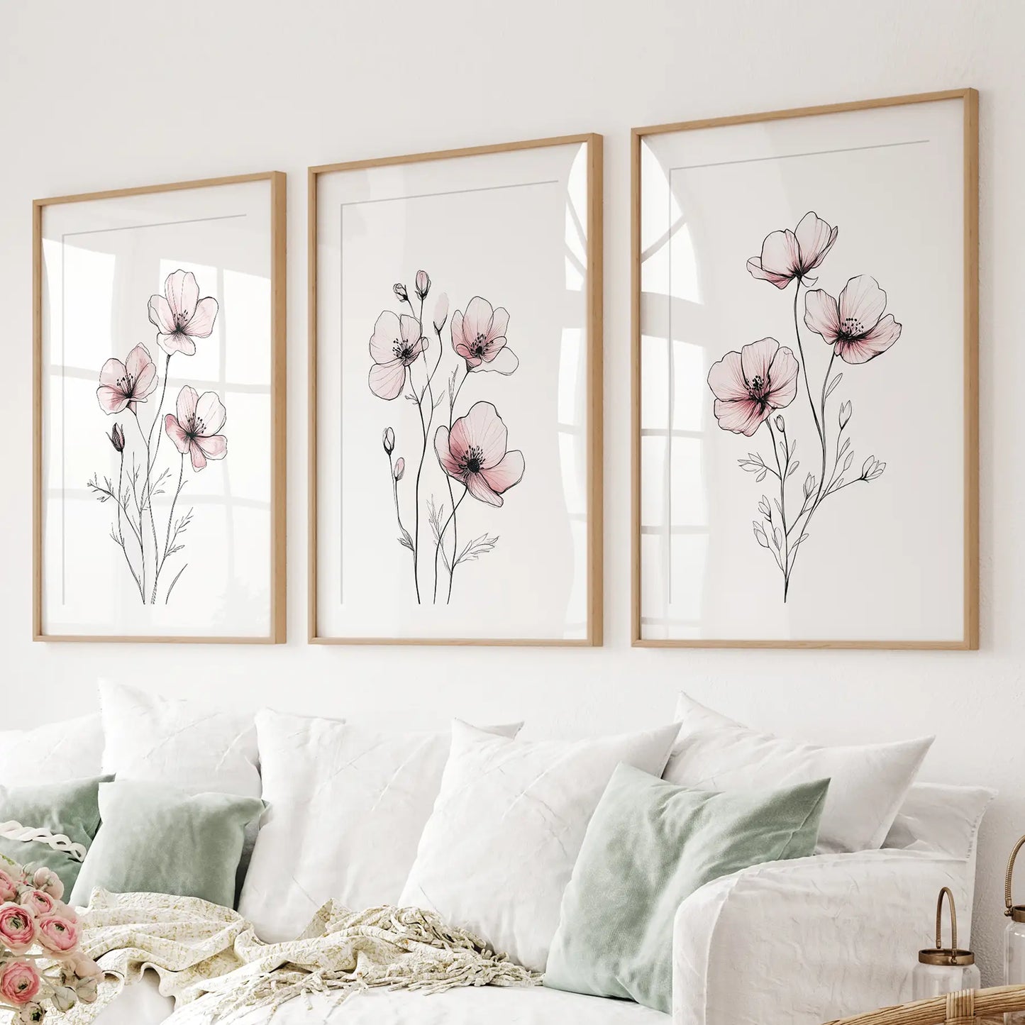 Living Room Home Decor Trendy Poster Set. Thinwood Frames with Mat for Living Room.
