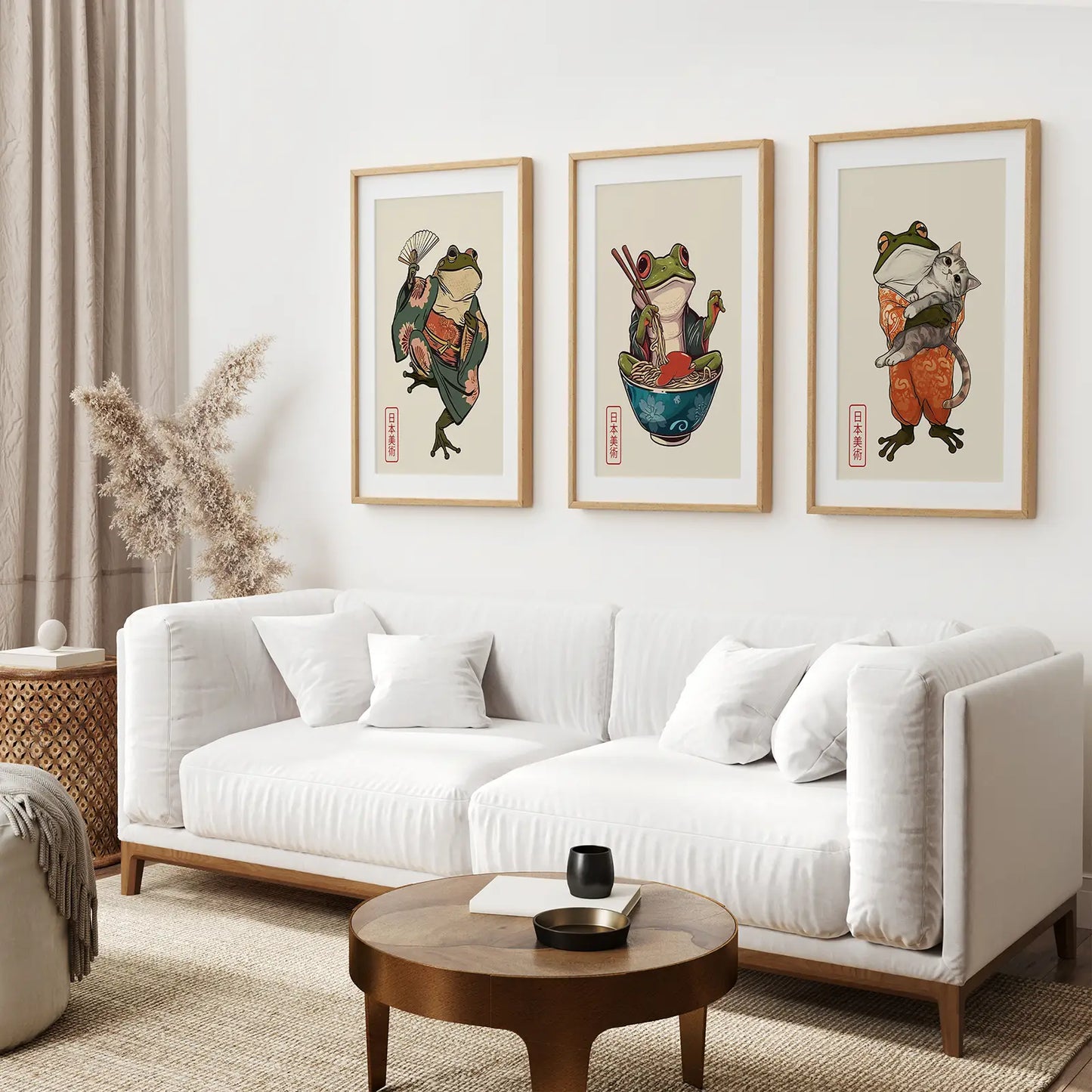 Aesthetic Wall Art Room Decor Print Posters. Thin Wood Frames with Mat Over the Couch.