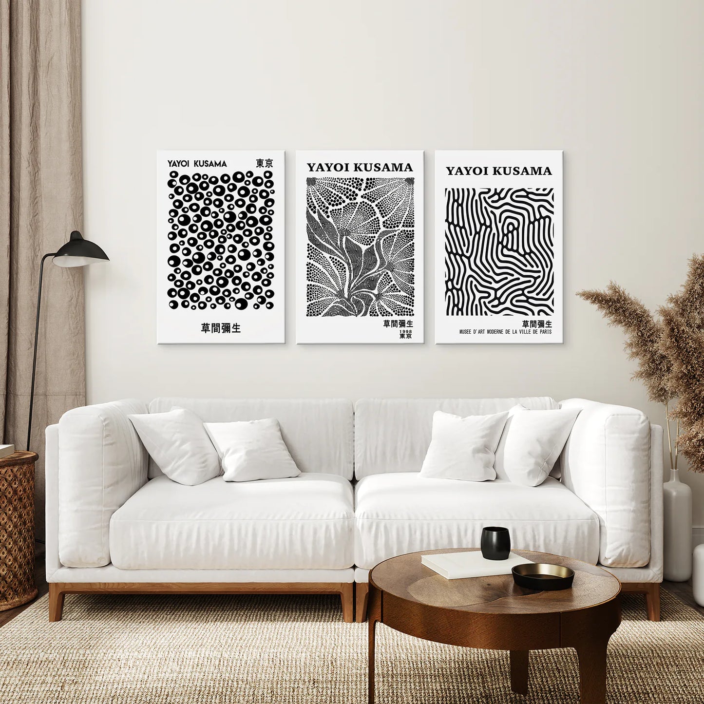 Abstract Patterns Japanese Elegant Decor Set. Stretched Canvas Over the Coach.