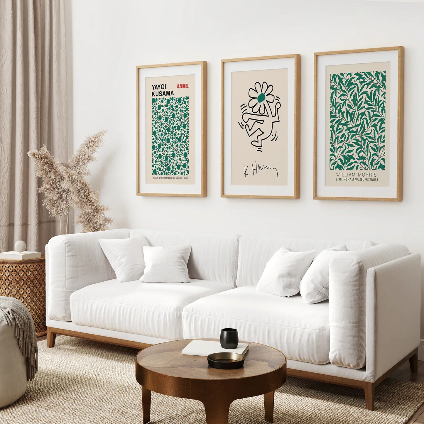 Kusama Exhibition Prints Apartment Decor. Thin Wood Frames with Mat for Living Room.