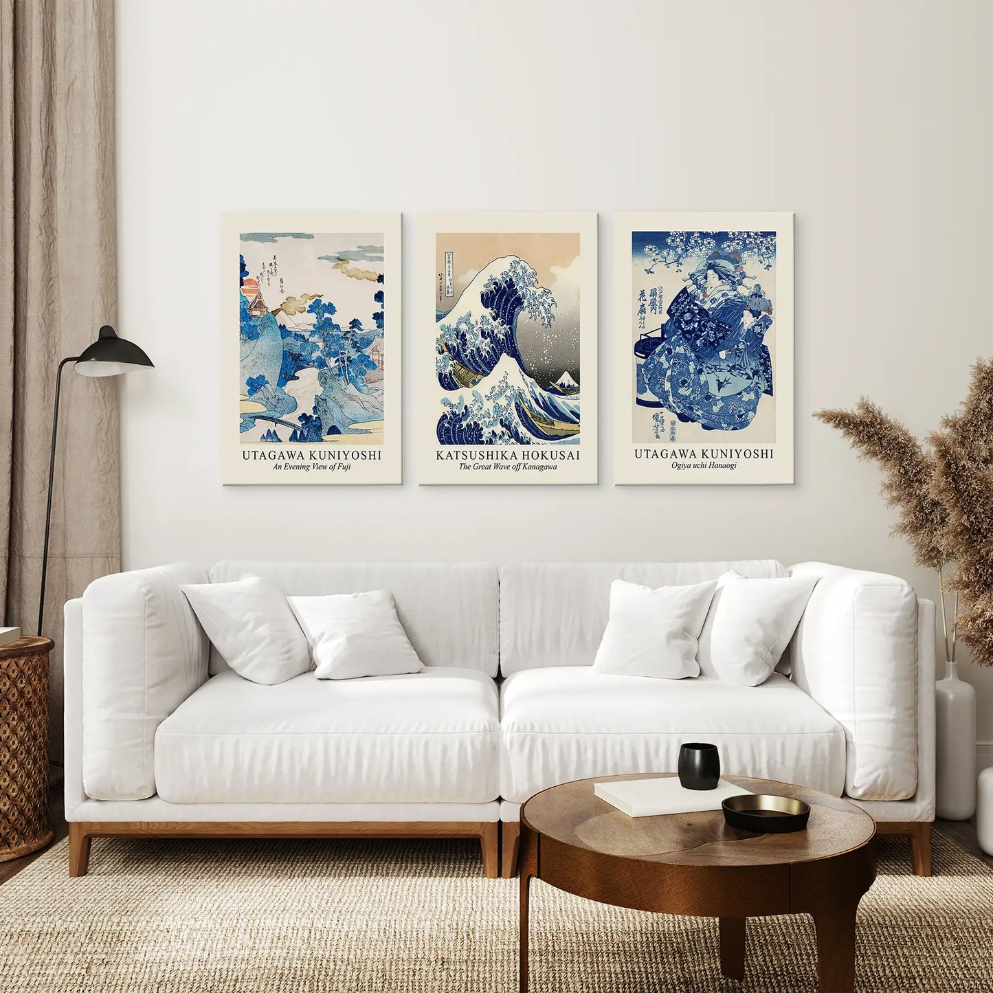 The Great Wave Canvas Set Home Decor. Stretched Canvas Over the Coach.