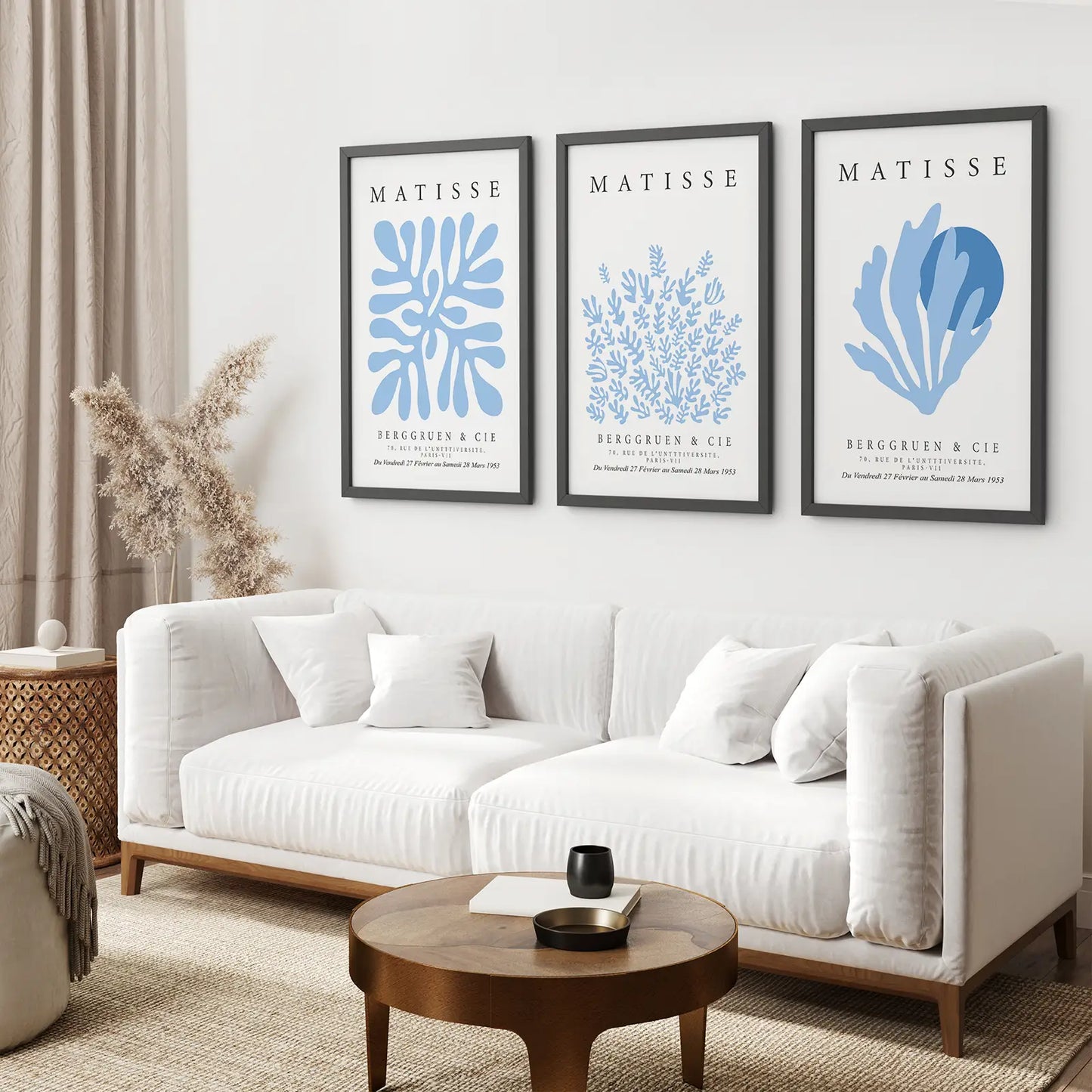 Best Selling Henri Matisse Art Prints Set. Black Frames Over the Coach.