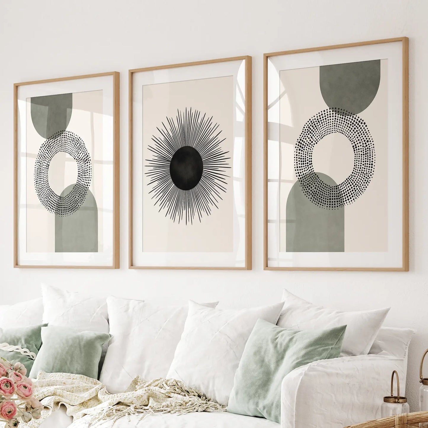 Mid Century Modern Sun Print Printable Wall Art. Thinwood Frames with Mat for Living Room.