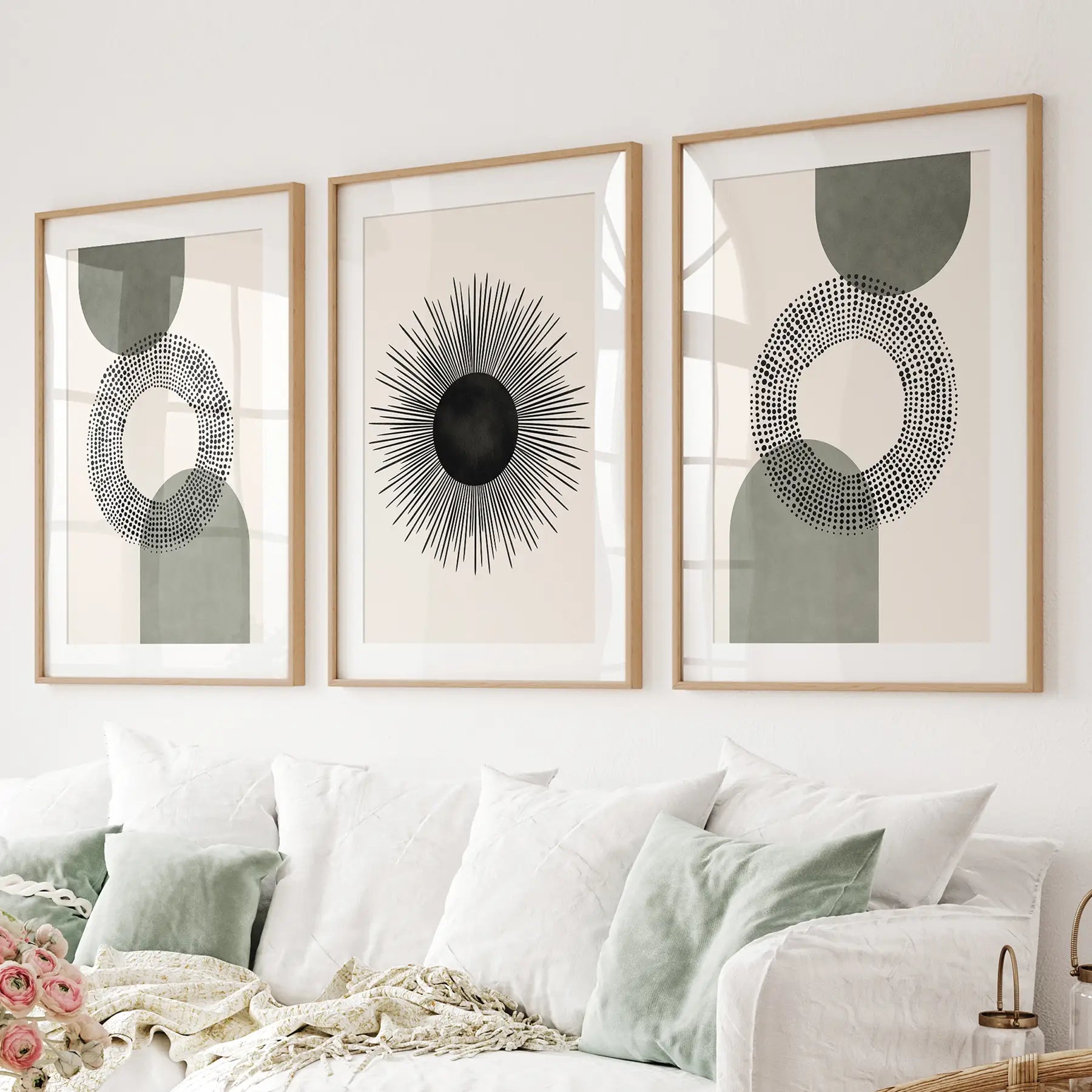 Mid Century Modern Sun Print Printable Wall Art. Thinwood Frames with Mat for Living Room.