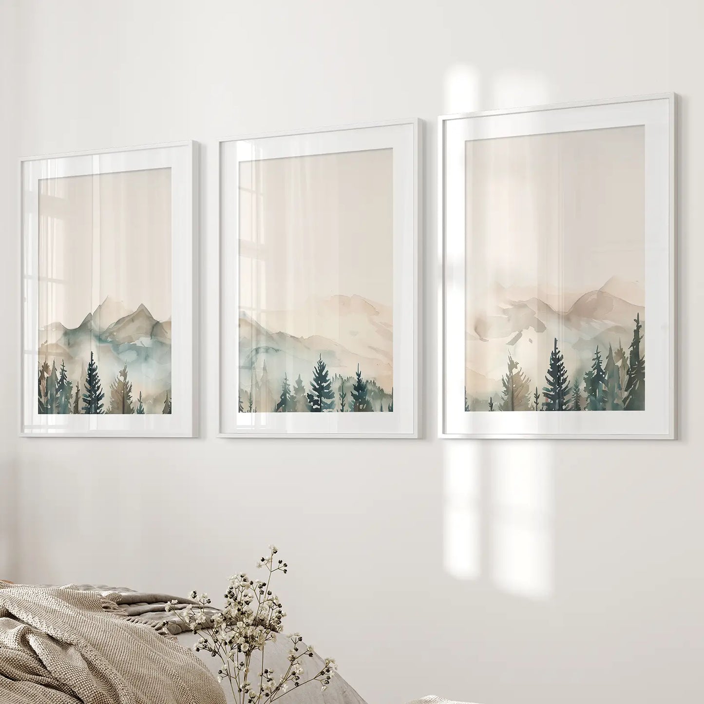 Natures Landscape Printable Wall Art Posters. White Frames with Mat for Bedroom.