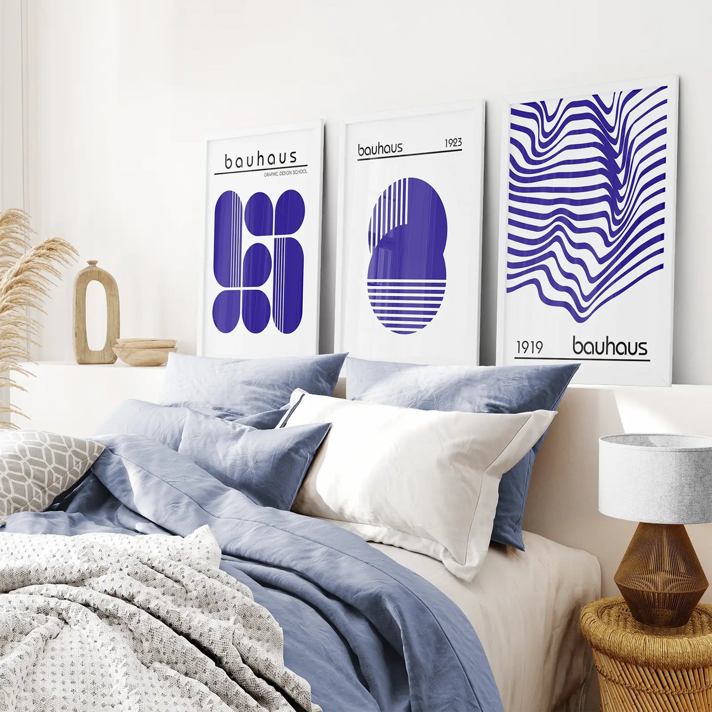 Colorful Abstract Shapes Print Posters. White Frames for Bedroom.