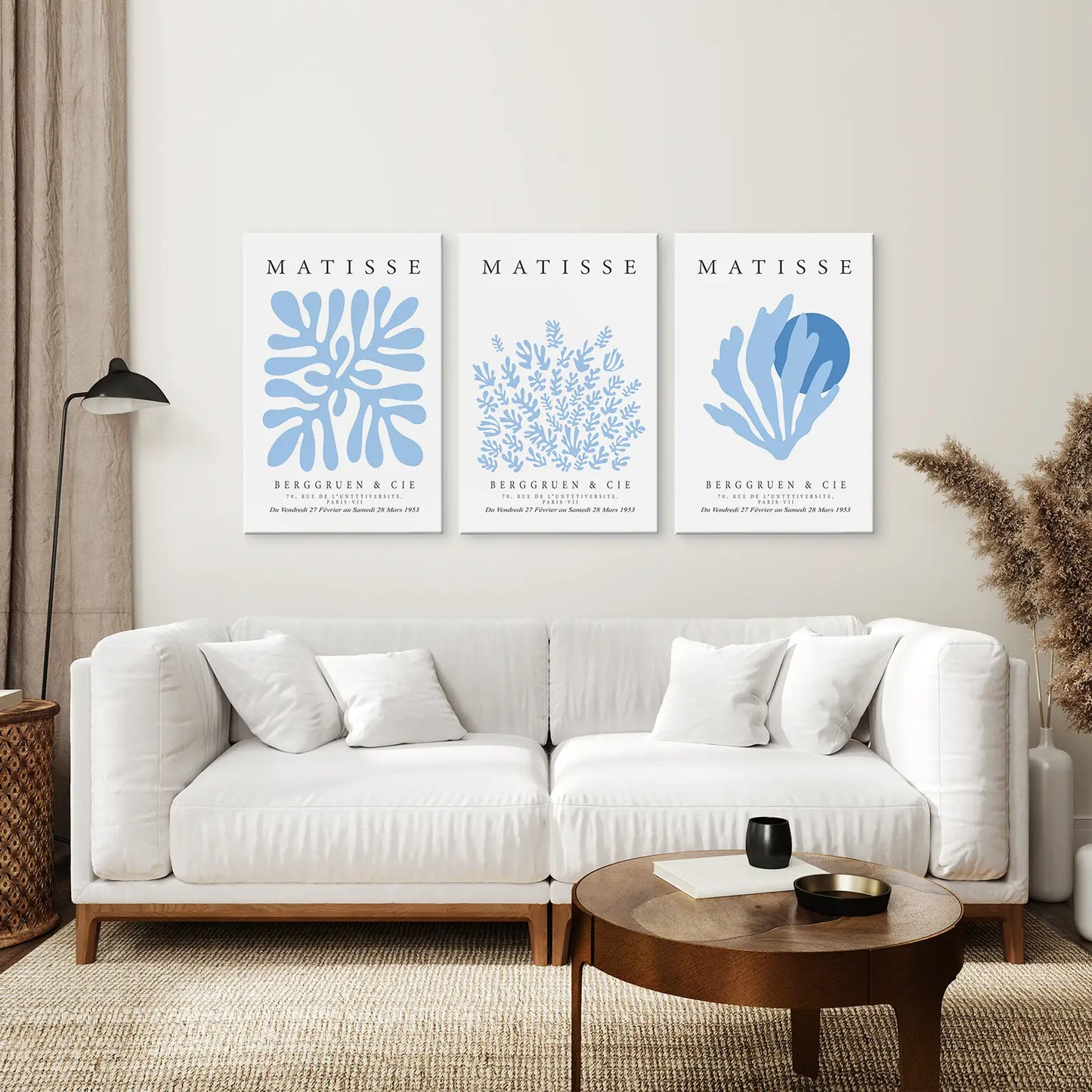 Exhibition Neutral Matisse Canvas Decor. Stretched Canvas Above the Sofa.