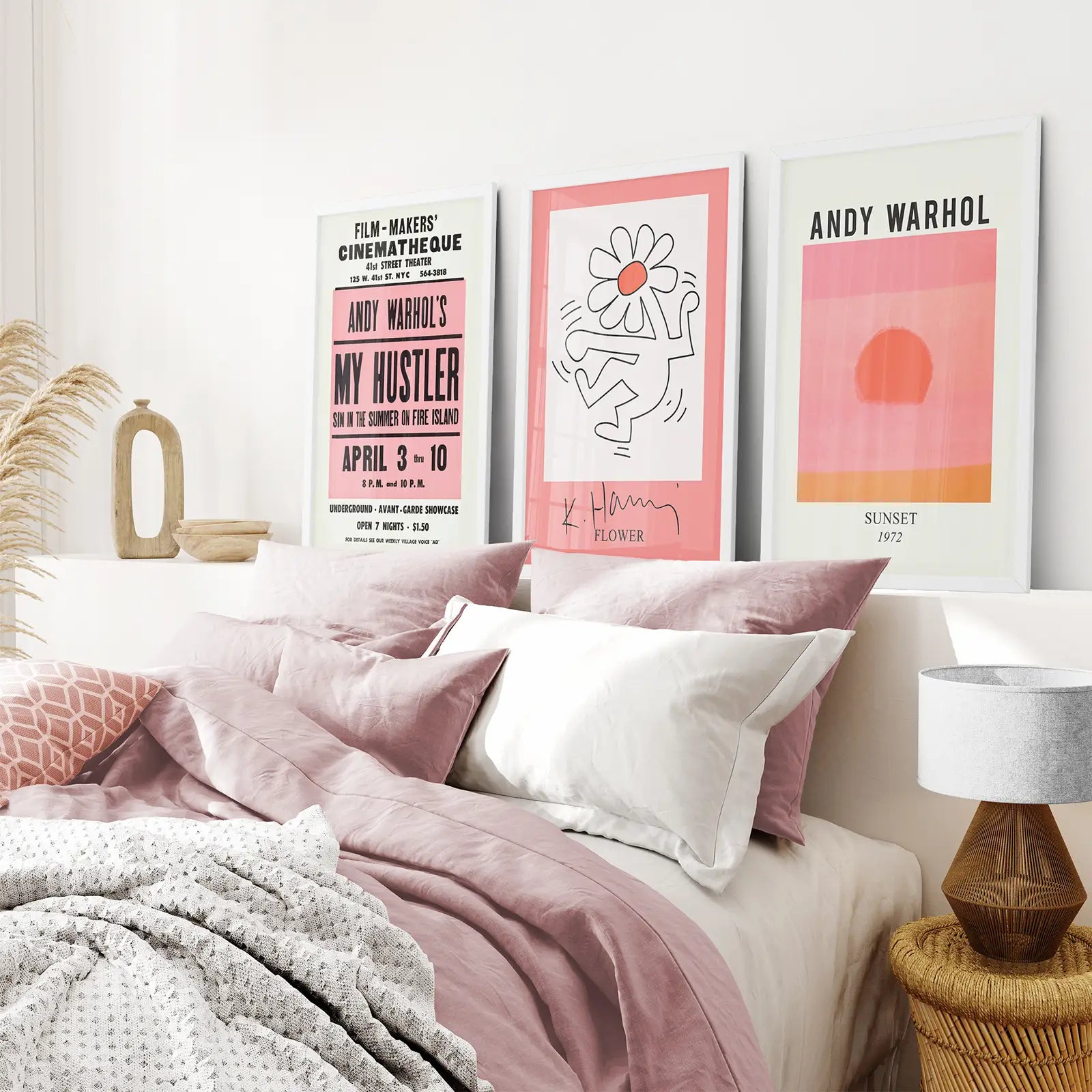 Flower Pop Art Home Decor Prints. White Frames for Bedroom.