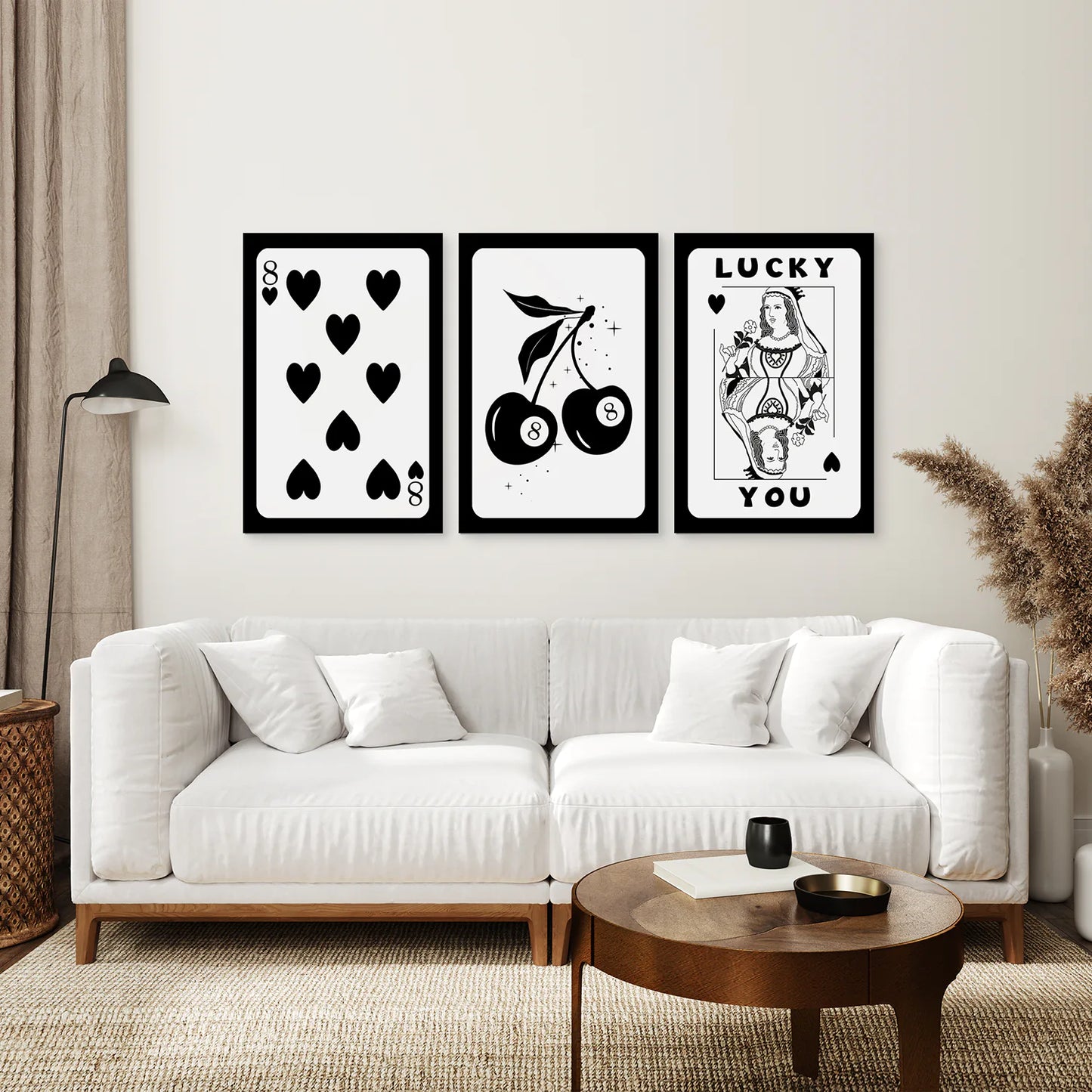 Black Lucky You Art Decor Set. Black Frames for Living Room.
