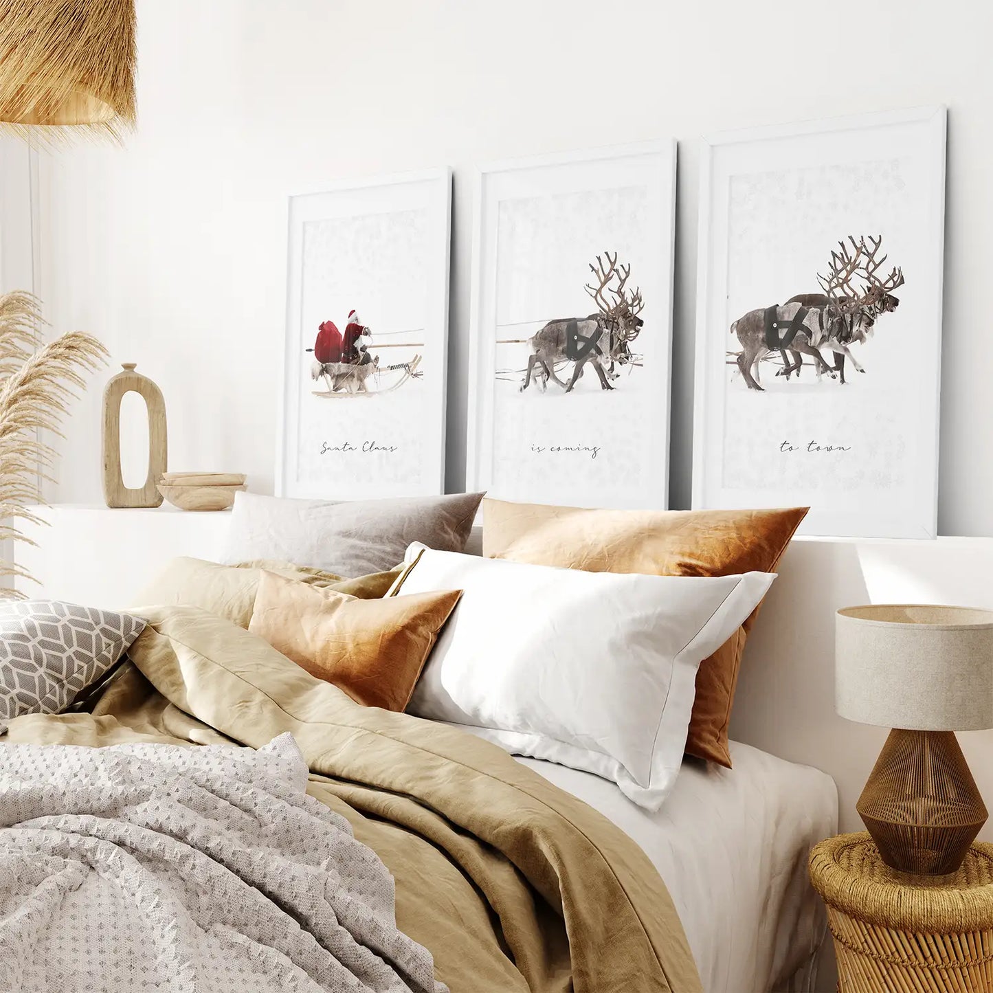 Santa Claus Poster Home Art Decor Poster Set.White Frames with Mat for Bedroom.