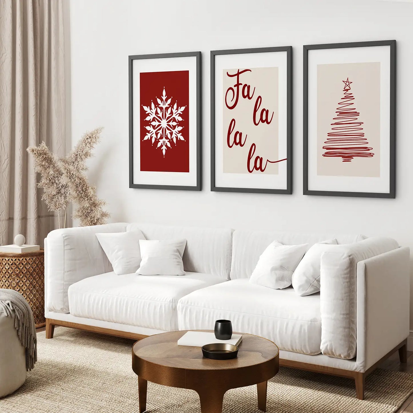 Christmas Tree Trendy Wall Decor Art. Black Frames for Living Room.