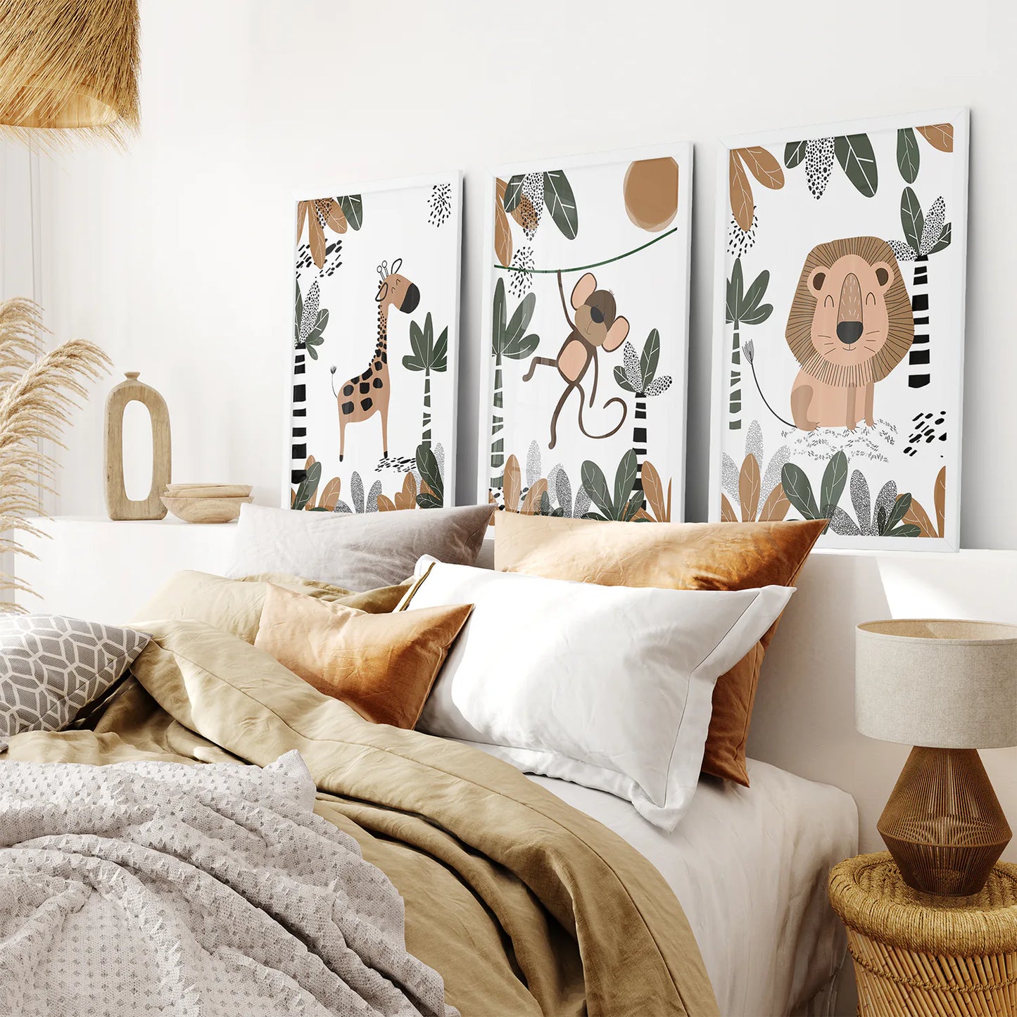Kids Room Wall Art 3 Prints. Baby Decor. White Frames For Bedroom.