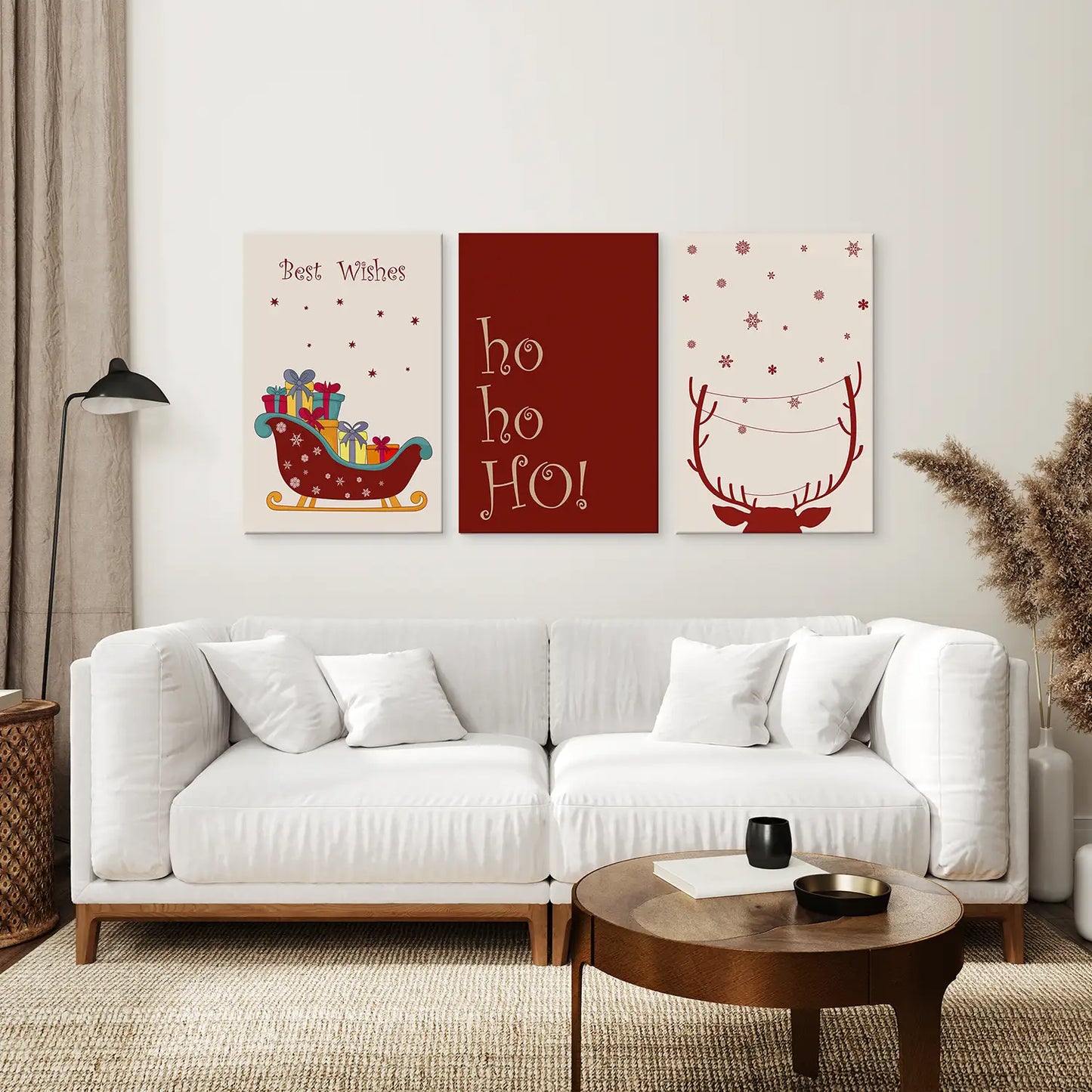 Reindeer Holiday Gift Wall Art Canvas Decor.Stretched Canvas Above the Sofa.