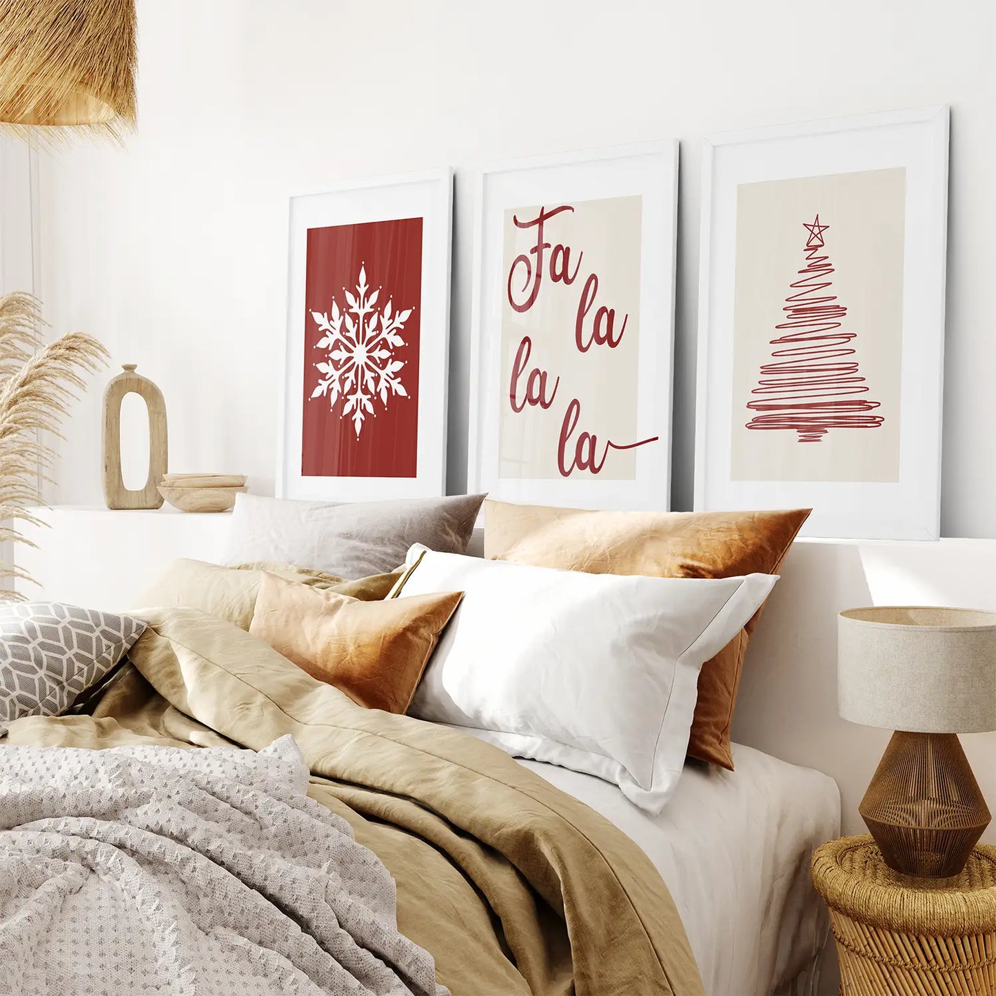 Fa-la-la-la Modern Home Decor Art Prints. White Frames for Bedroom.