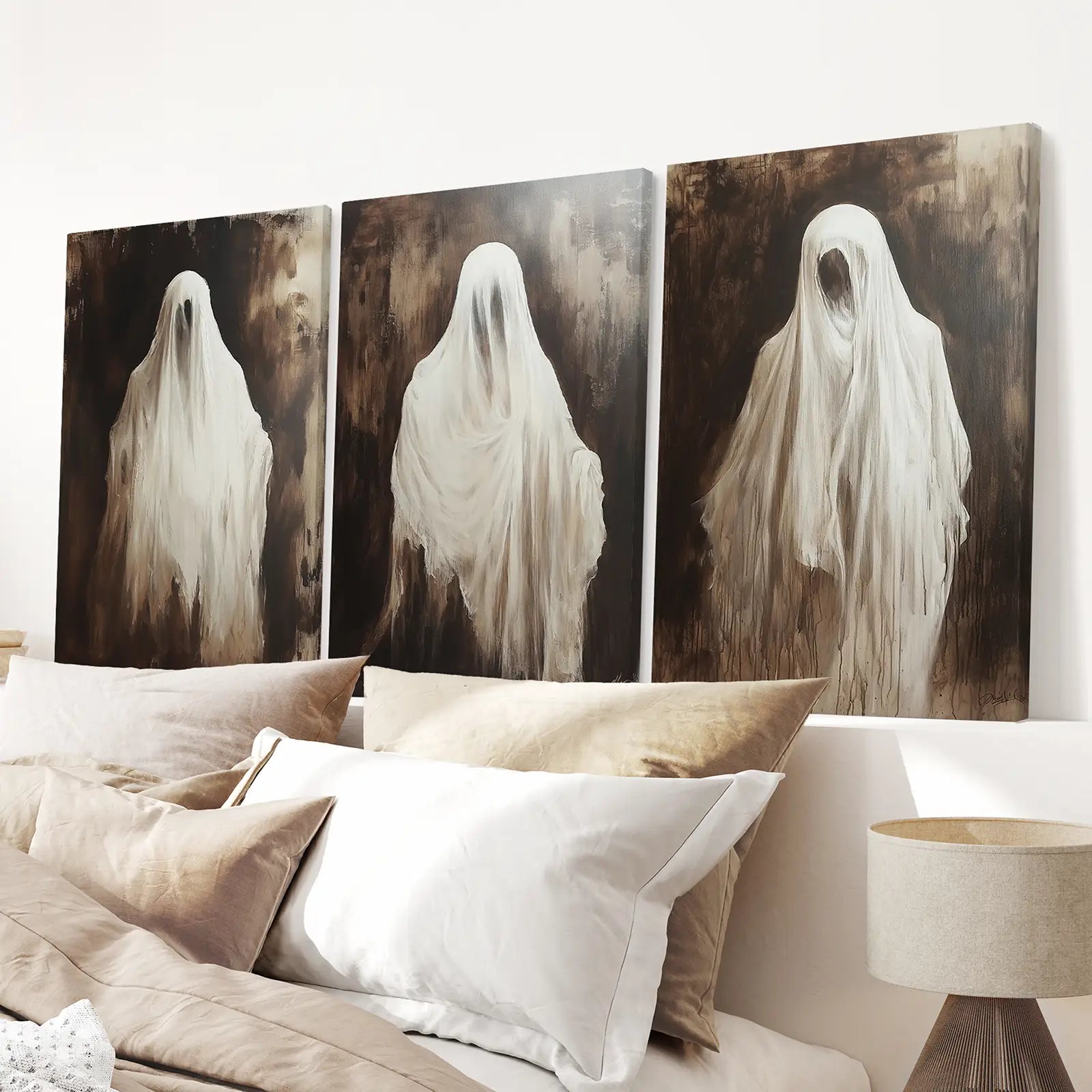 Moody halloween autumn art set decoration posters. Stretched canvas for bedroom.