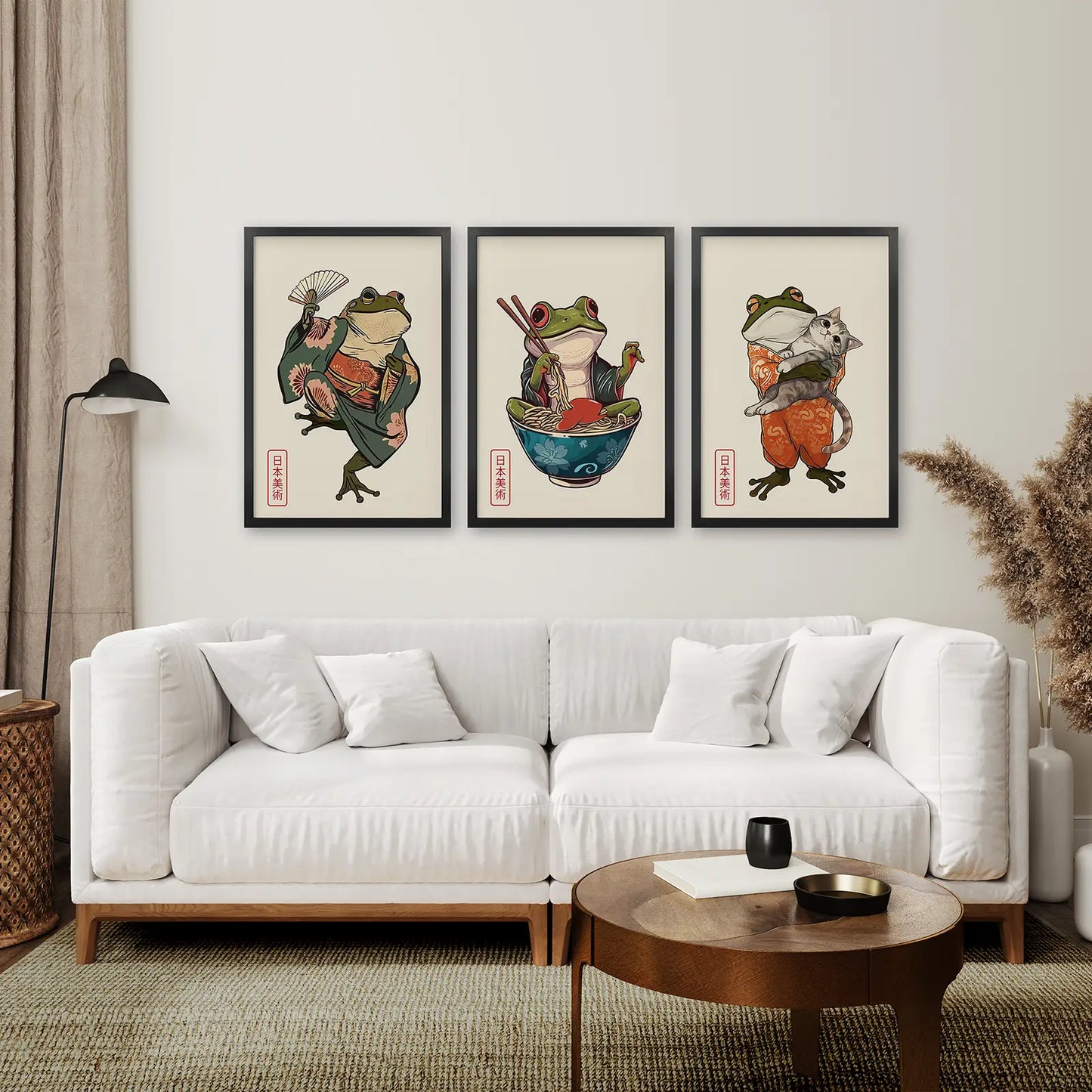 Funny Animal Print Best Selling Wall Art Set. Black Frames Over the Couch.