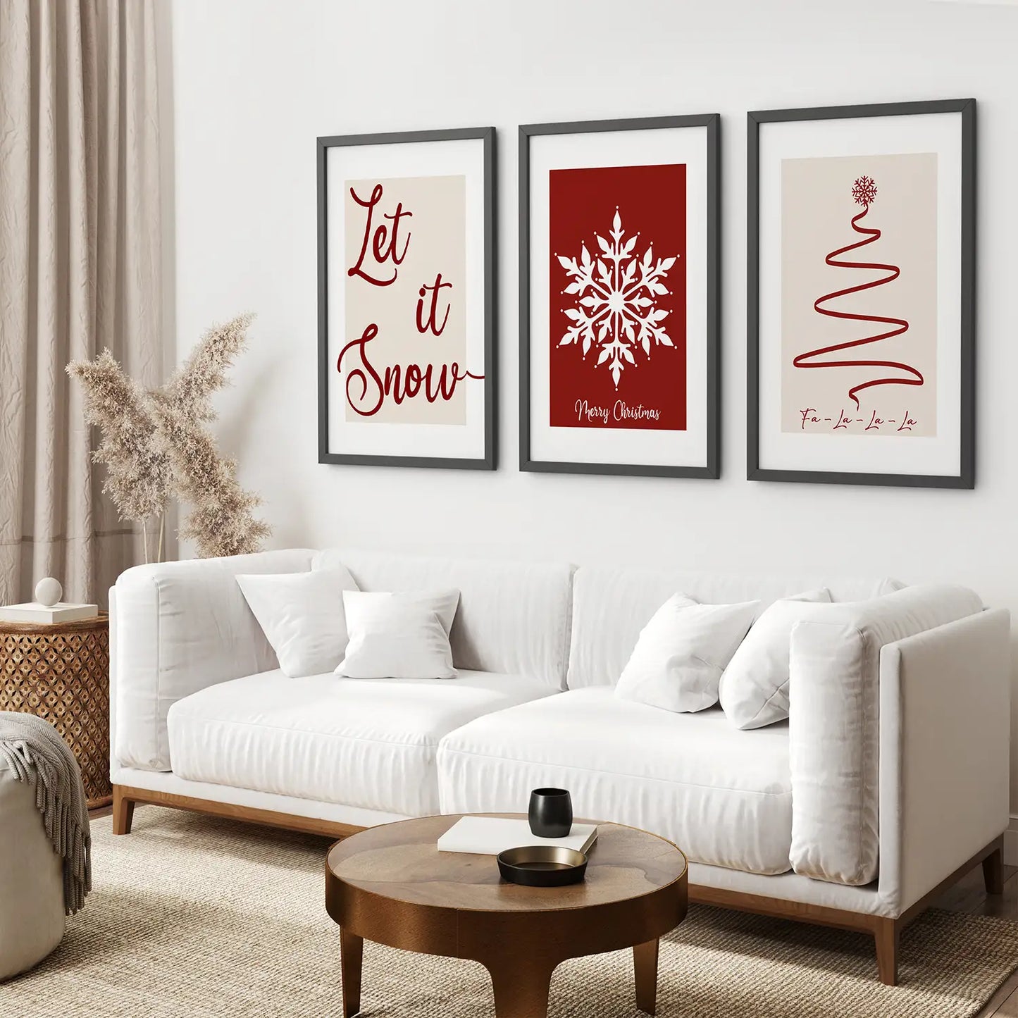 Modern Large Holiday Xmas Tree Art Poster. Black Frames for Living Room.
