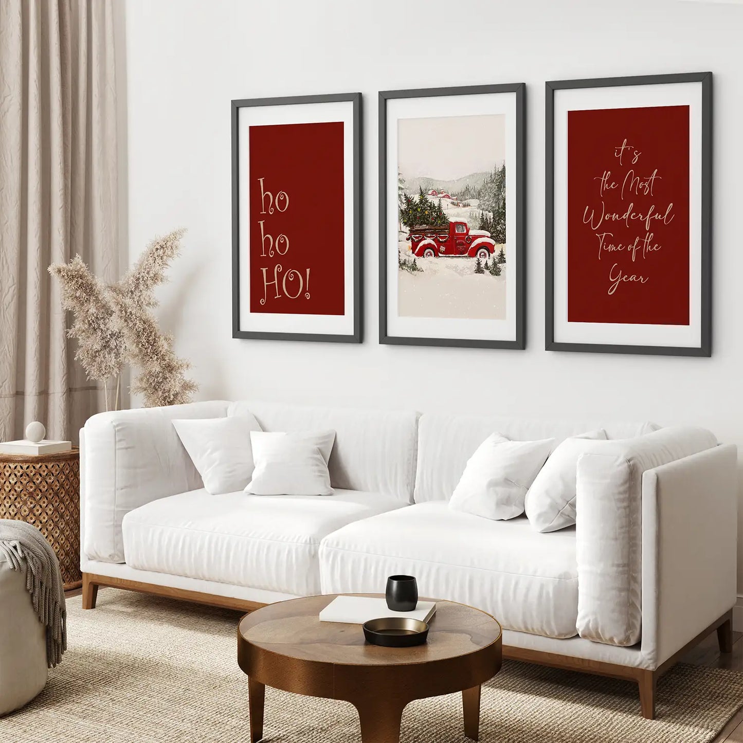 Trendy Vintage Xmas Wall Decor Poster. Black Frames with Mat for Living Room.