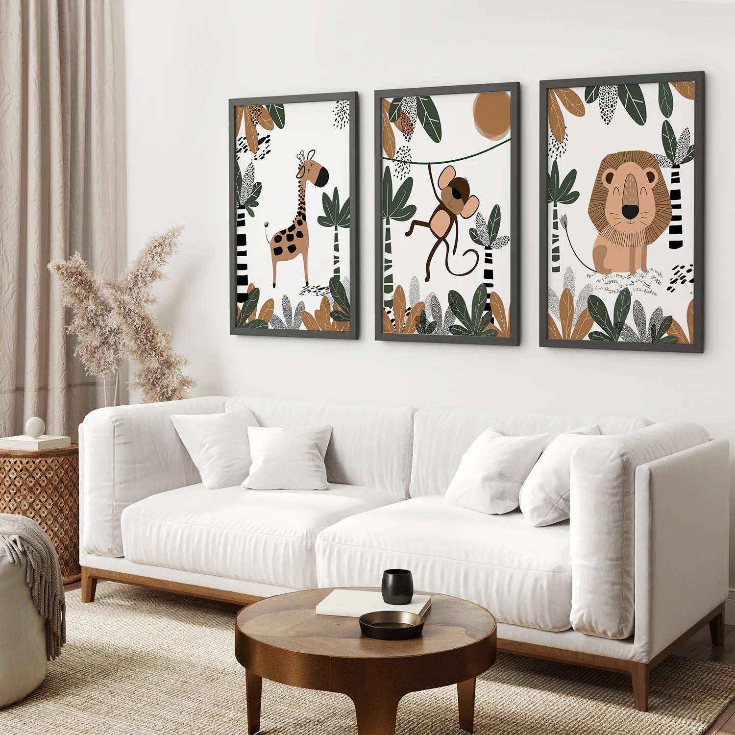 Children's Art Prints. Kids Room Set of 3. Black frame for Living Room.