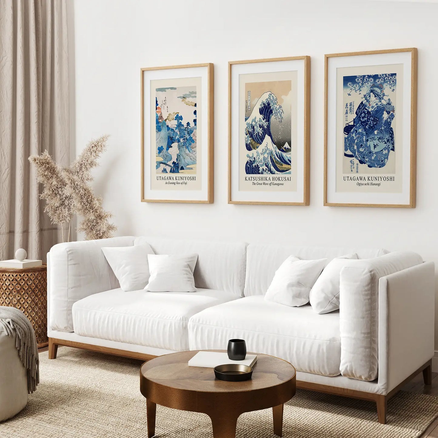 Aesthetic Modern Decor Set of 3 Piece for Living Room. Thinwood Frames with Mat Above the Sofa.
