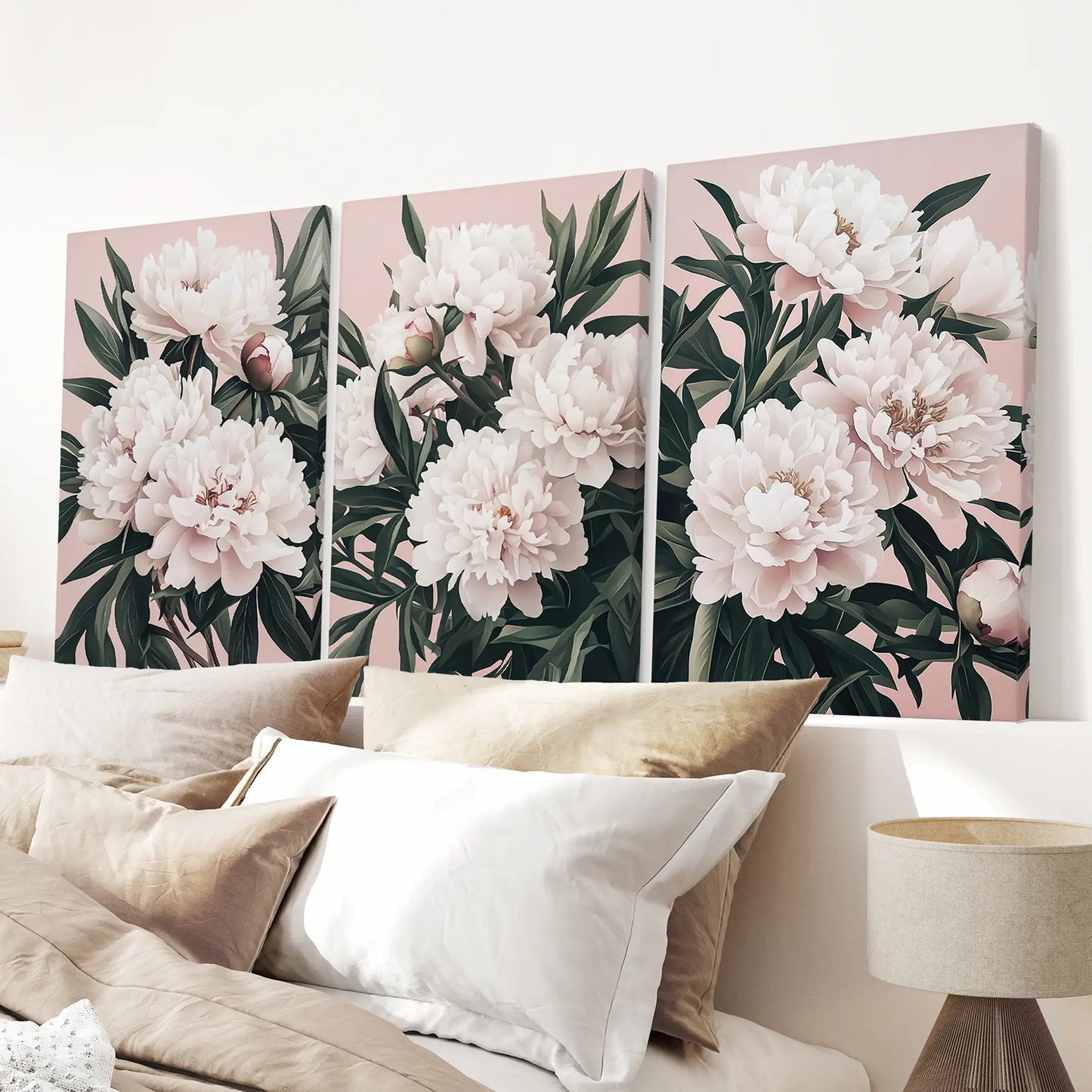 Botanical Bedroom Decor Printable Set Poster Art. Wrapped Canvas Above the Bed.