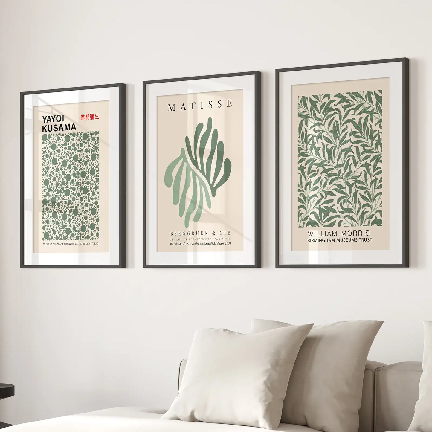 Henri Matisse Poster Sage Green Wall Decor. Black Frames with Mat for Living Room.
