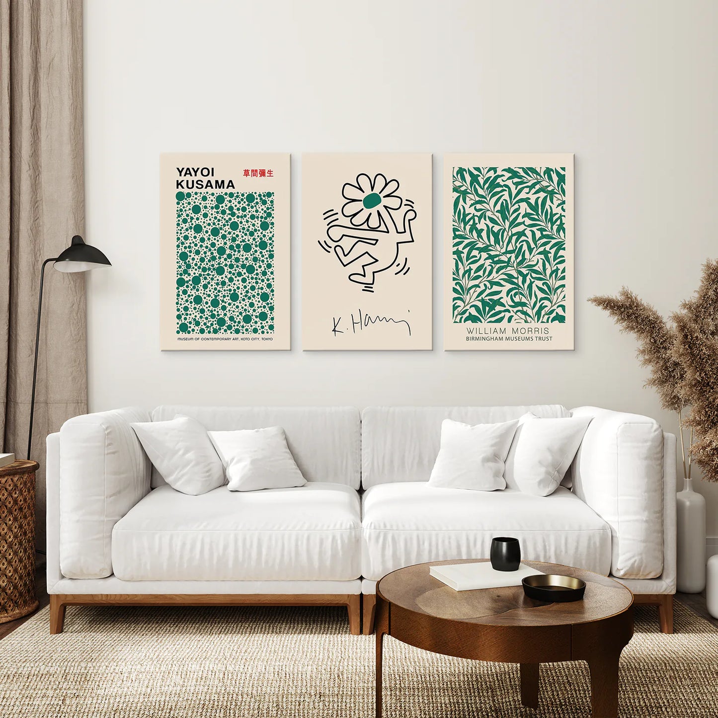 Green Beige Abstract Poster Set. Stretched Canvas for Living Room.