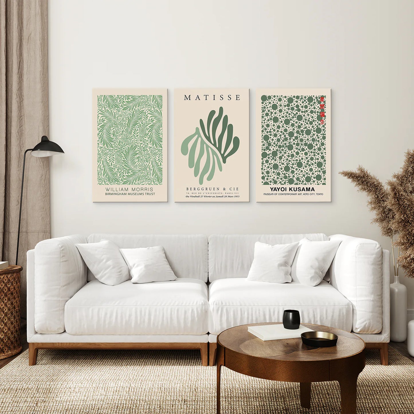 Trendy Yayoi Kusama Set of 3 Poster. Stretched Canvas for Living Room.