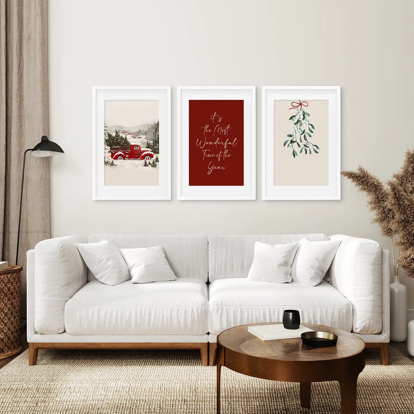 Winter Gallery Wall Art Set of 3 Poster. White Frames with Mat for Living Room.