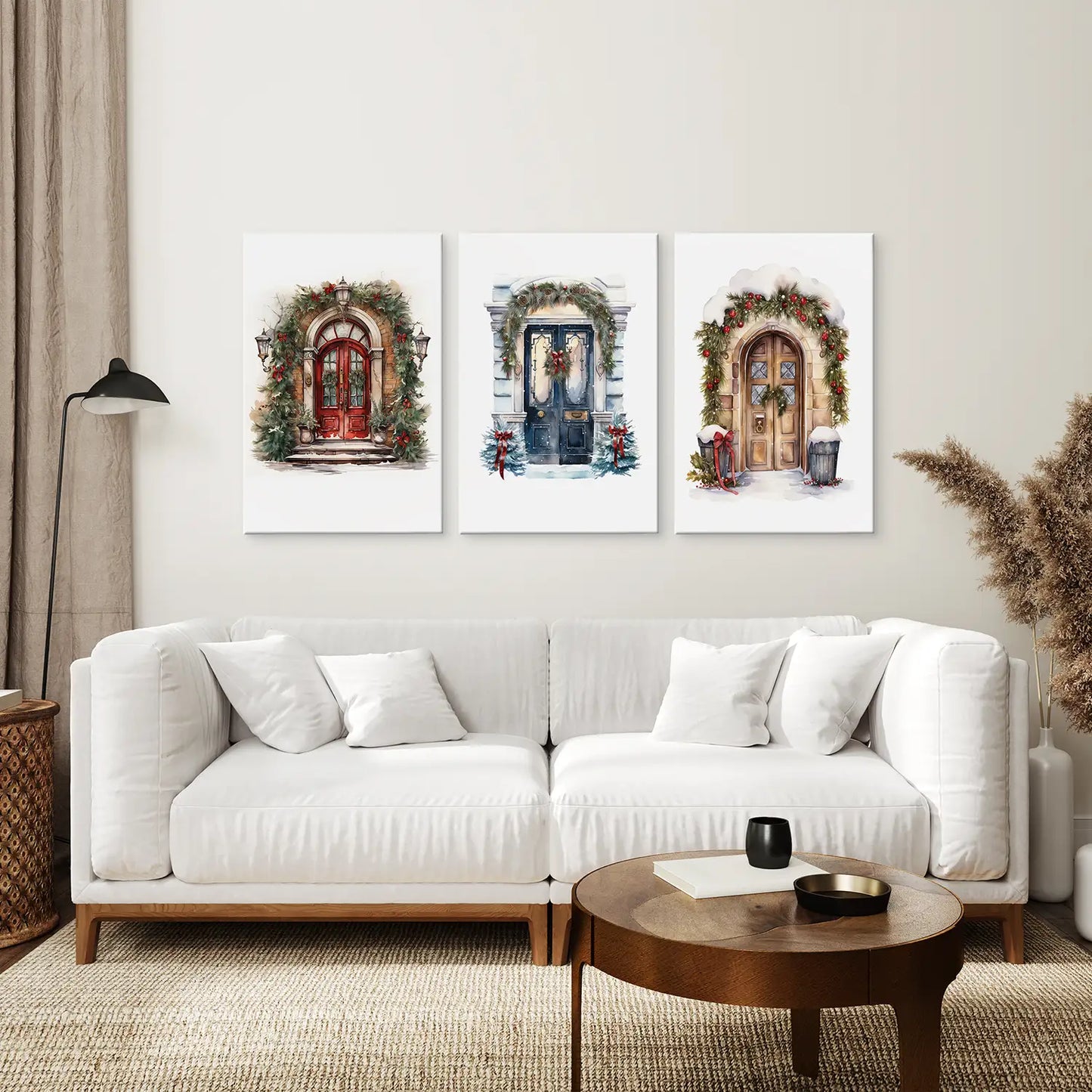 Painting Winter Xmas Canvas Decor Set. Wrapped Canvas for Living Room.