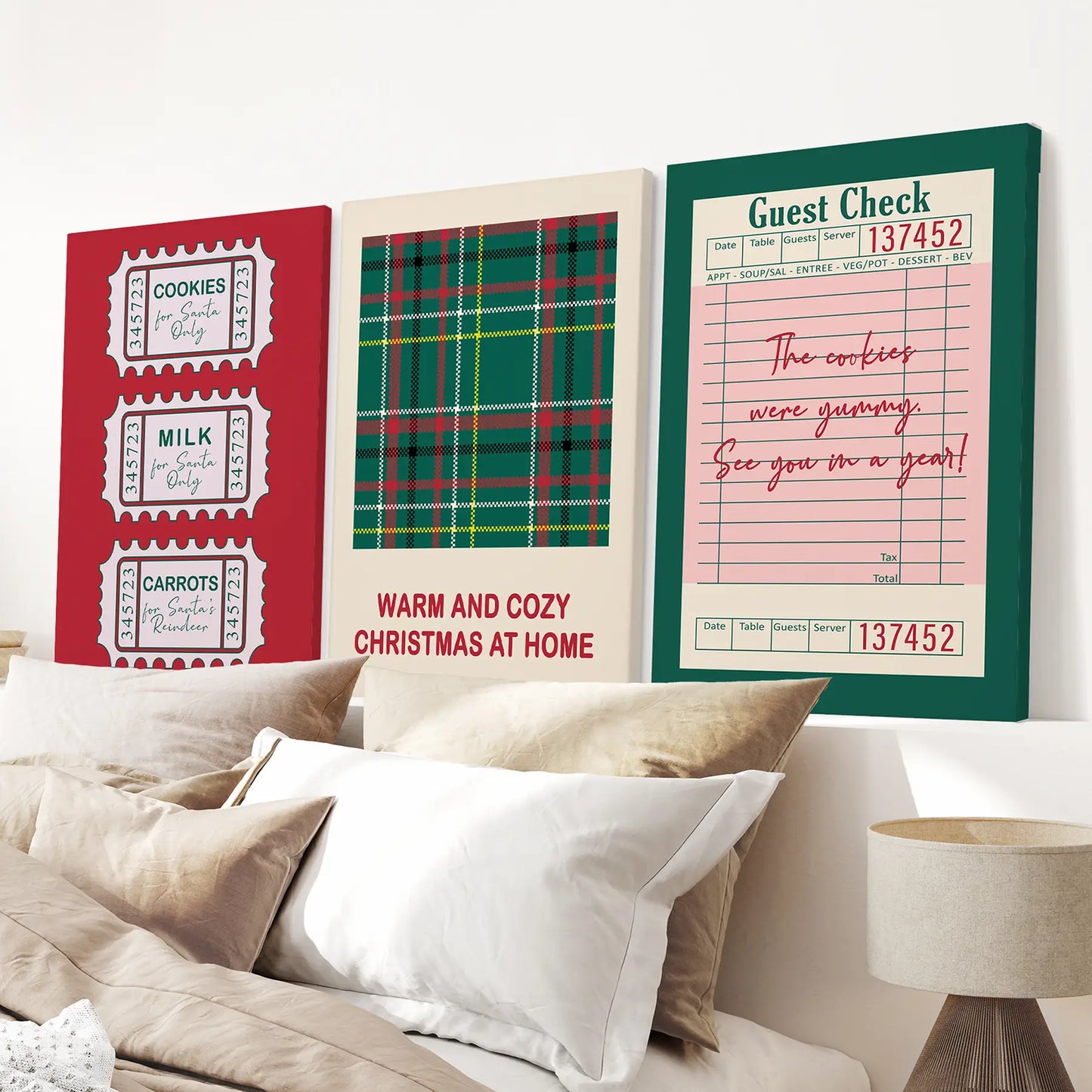 Retro Ticket Xmas Room Decor Trendy Wall Art. Stretched Canvas Above the Bed.